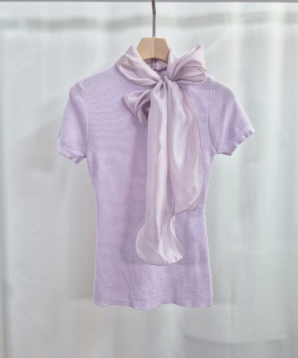 オーガンジーウール混スリム半袖スカーフネックニット | 詳細画像10