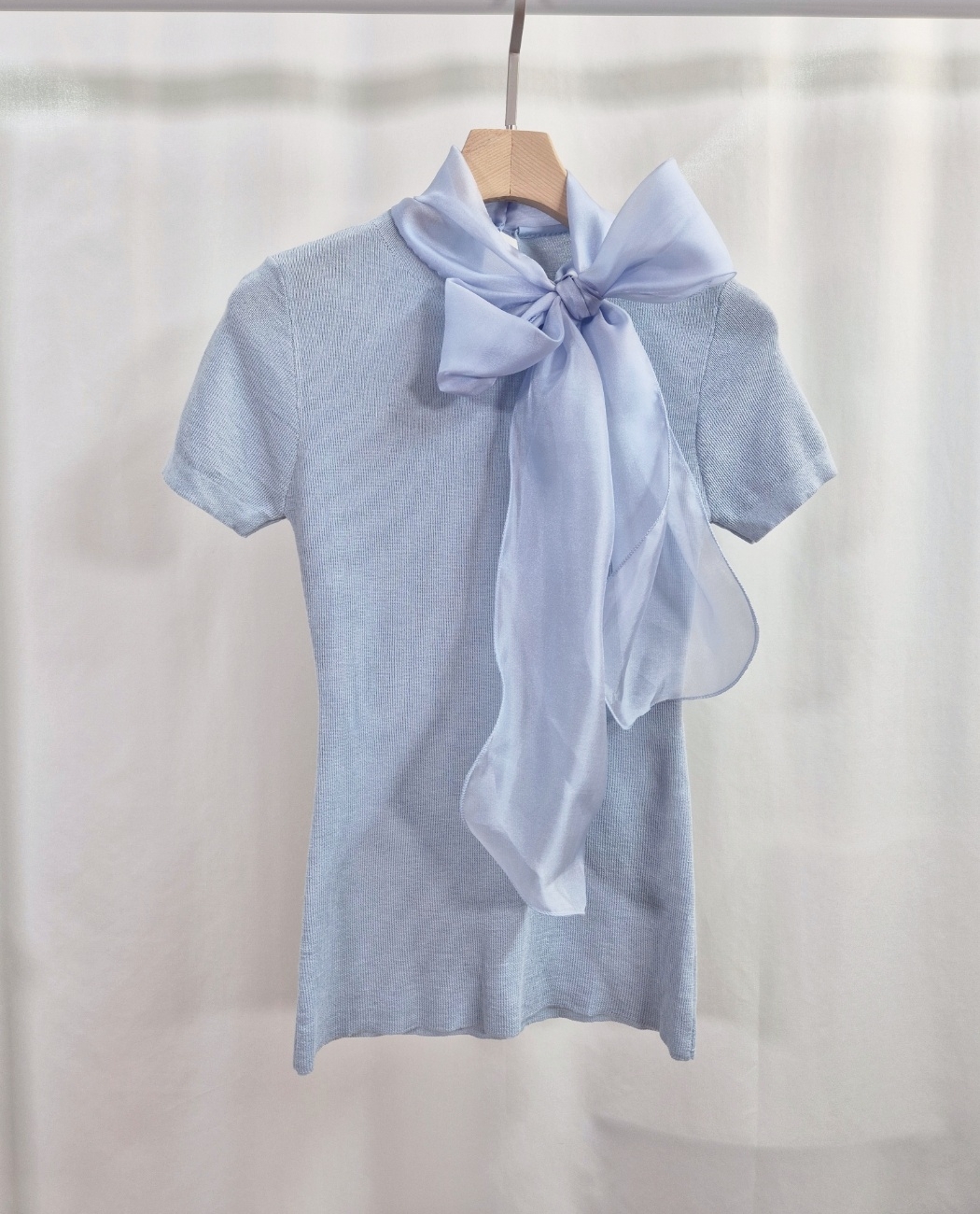 オーガンジーウール混スリム半袖スカーフネックニット | 詳細画像12