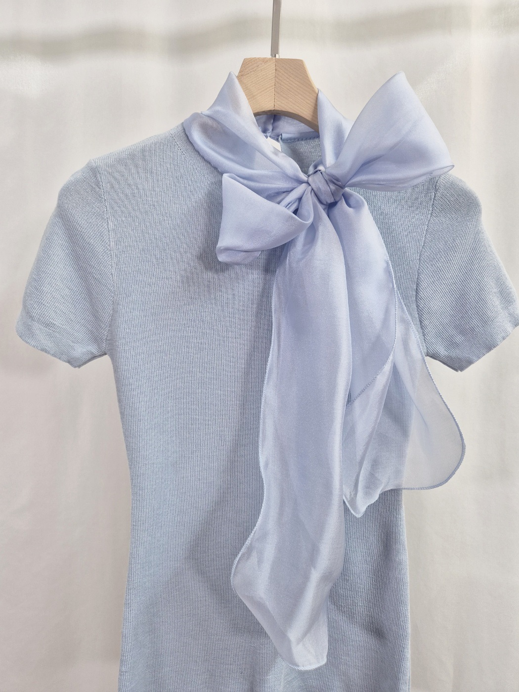 オーガンジーウール混スリム半袖スカーフネックニット | 詳細画像13