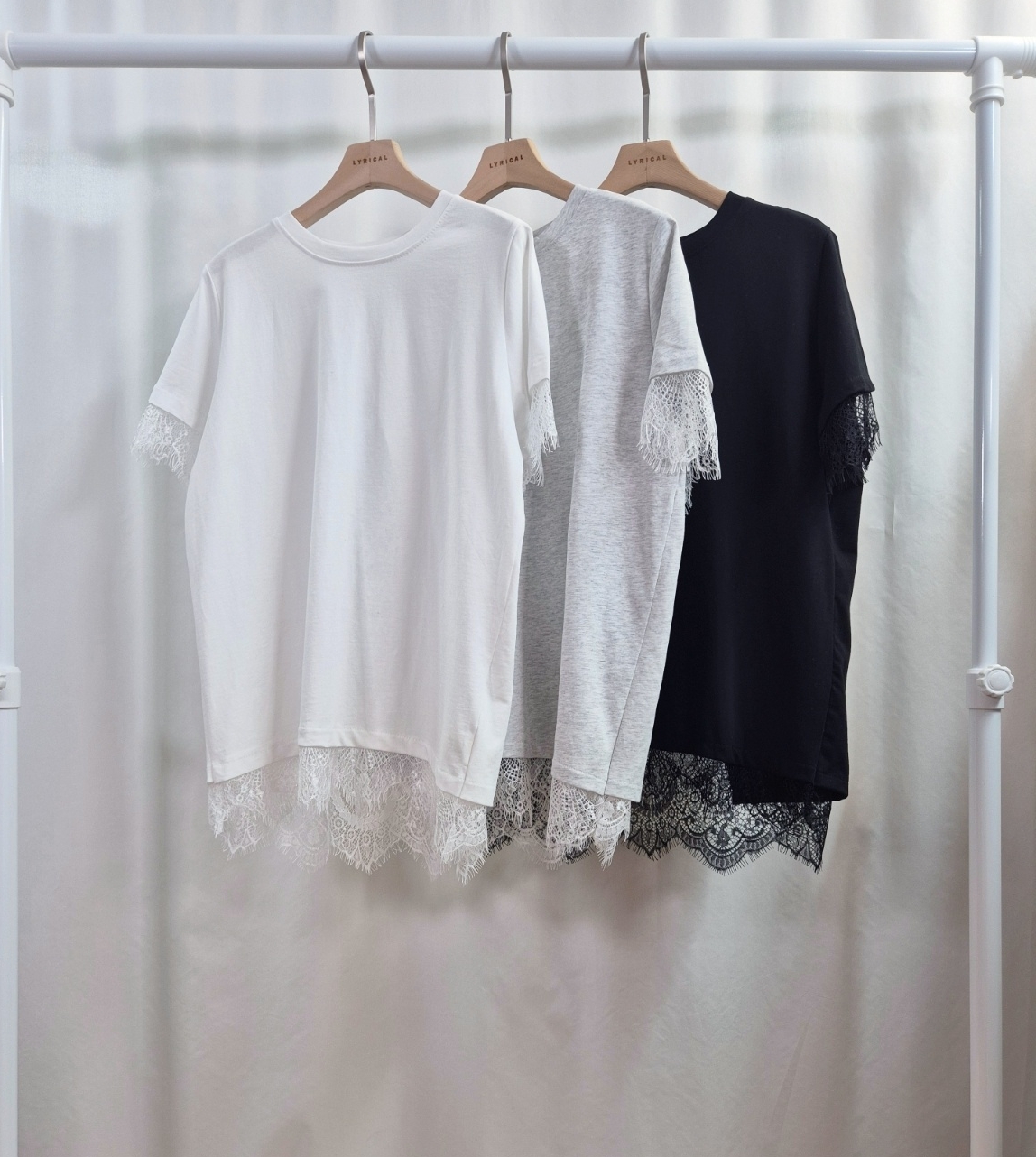 レースコットンラウンドネックルーズ半袖Tシャツ | 詳細画像7