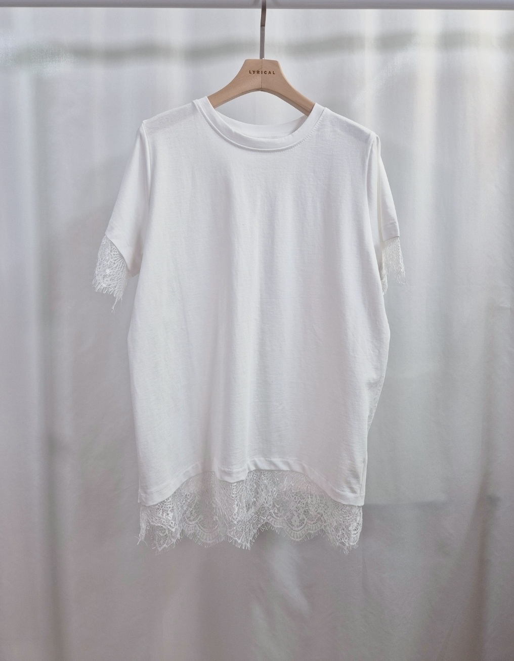 レースコットンラウンドネックルーズ半袖Tシャツ | 詳細画像8