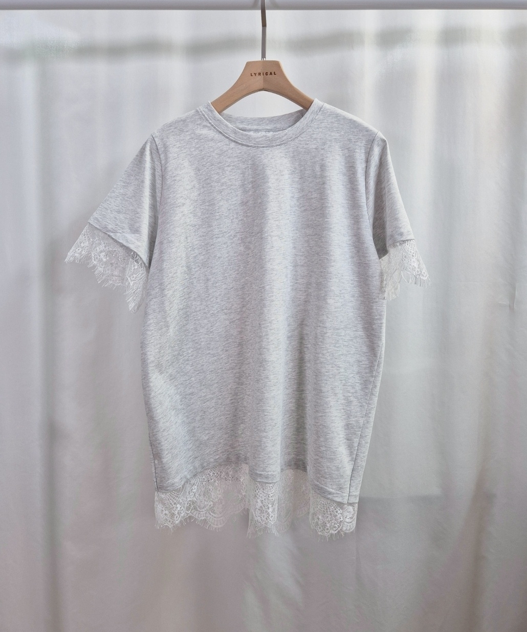 レースコットンラウンドネックルーズ半袖Tシャツ | 詳細画像11