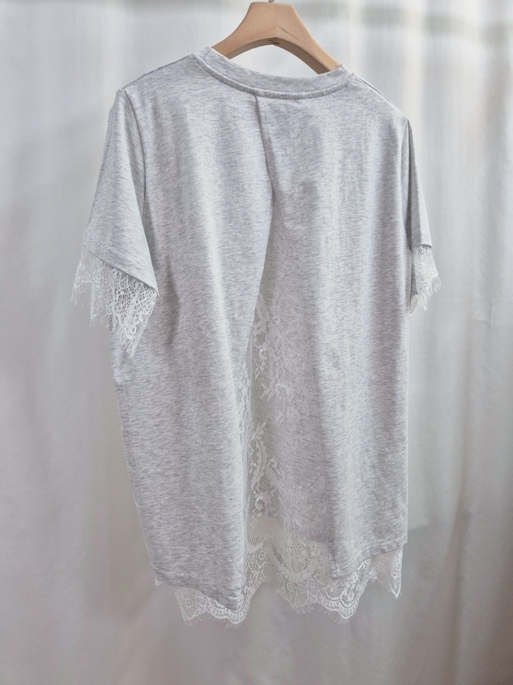 レースコットンラウンドネックルーズ半袖Tシャツ | 詳細画像12