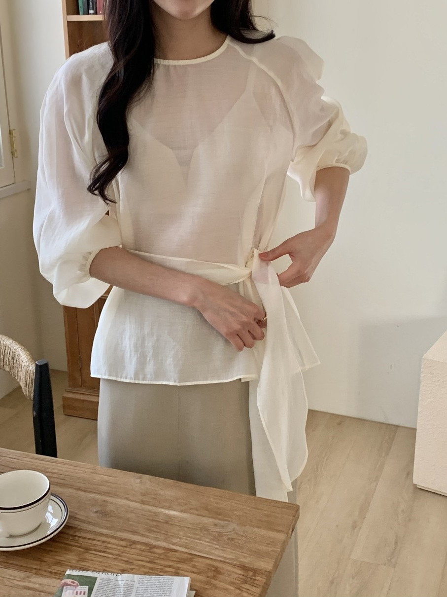 シースルーラウンドネックラップ調長袖ブラウスストラップ付 | 詳細画像16