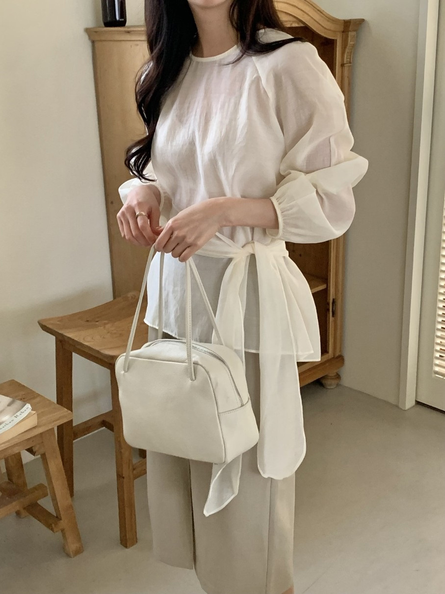 シースルーラウンドネックラップ調長袖ブラウスストラップ付 | 詳細画像18