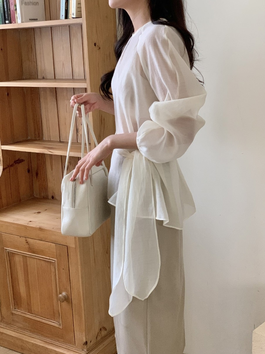 シースルーラウンドネックラップ調長袖ブラウスストラップ付 | 詳細画像14