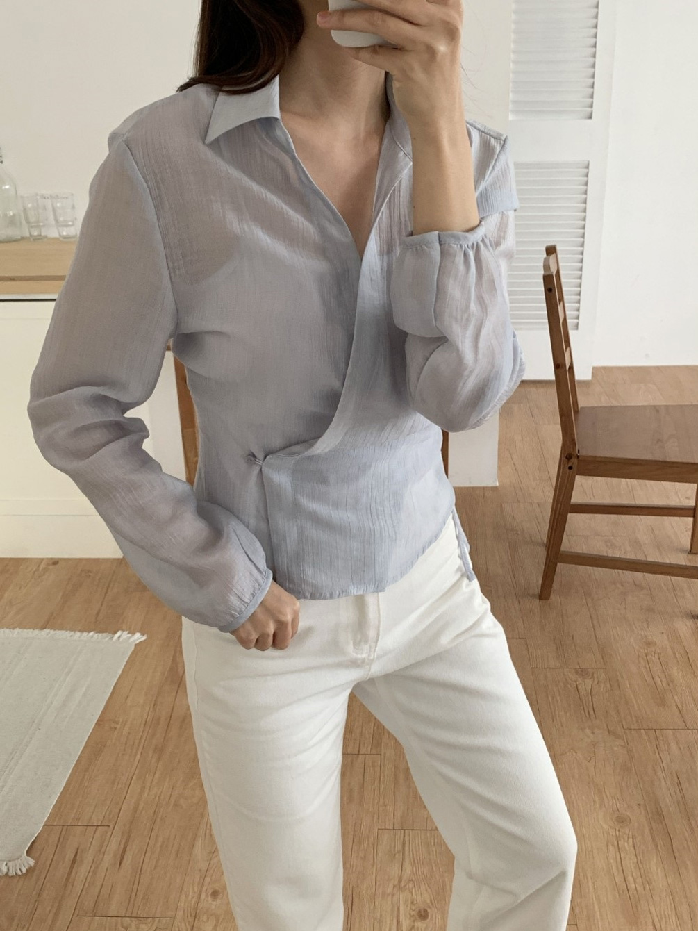 ラップオープンカラー長袖ブラウス | 詳細画像3