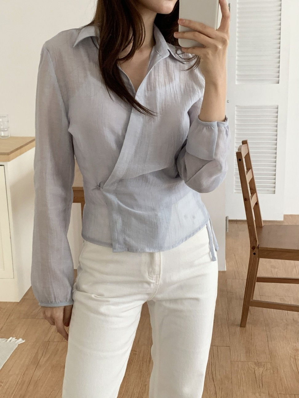 ラップオープンカラー長袖ブラウス | 詳細画像5