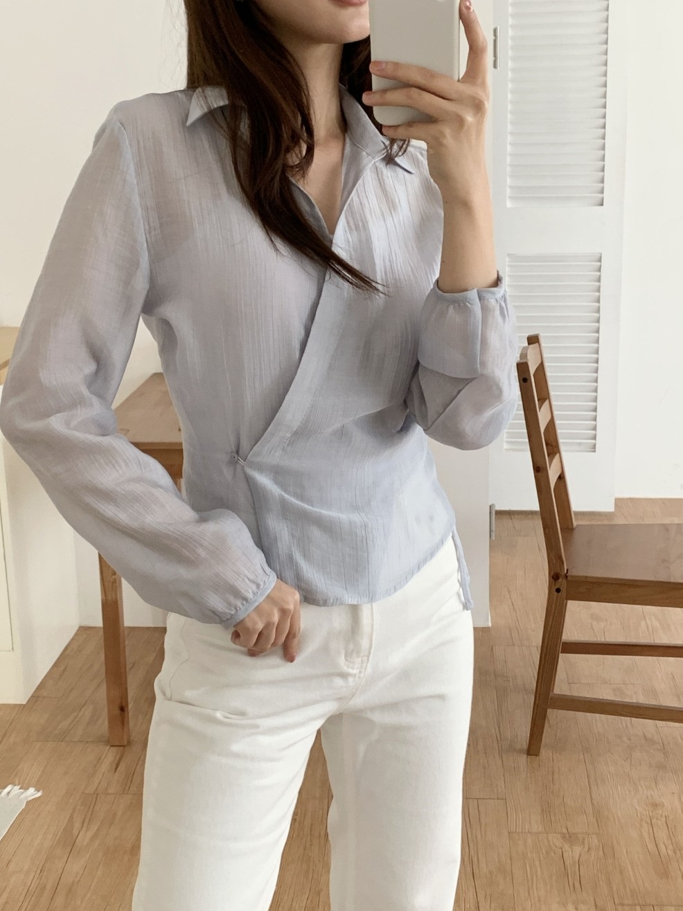 ラップオープンカラー長袖ブラウス | 詳細画像6