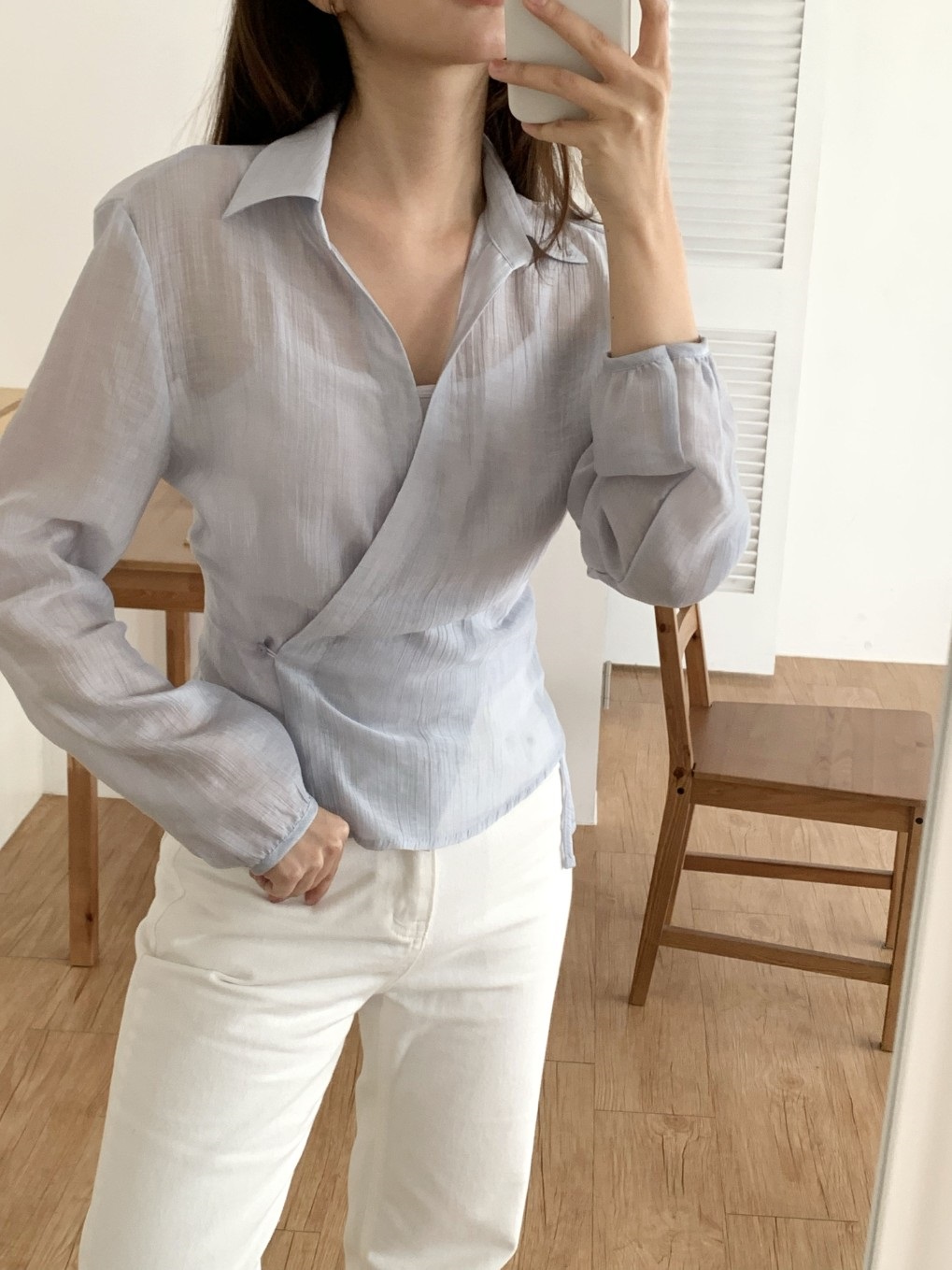 ラップオープンカラー長袖ブラウス | 詳細画像8