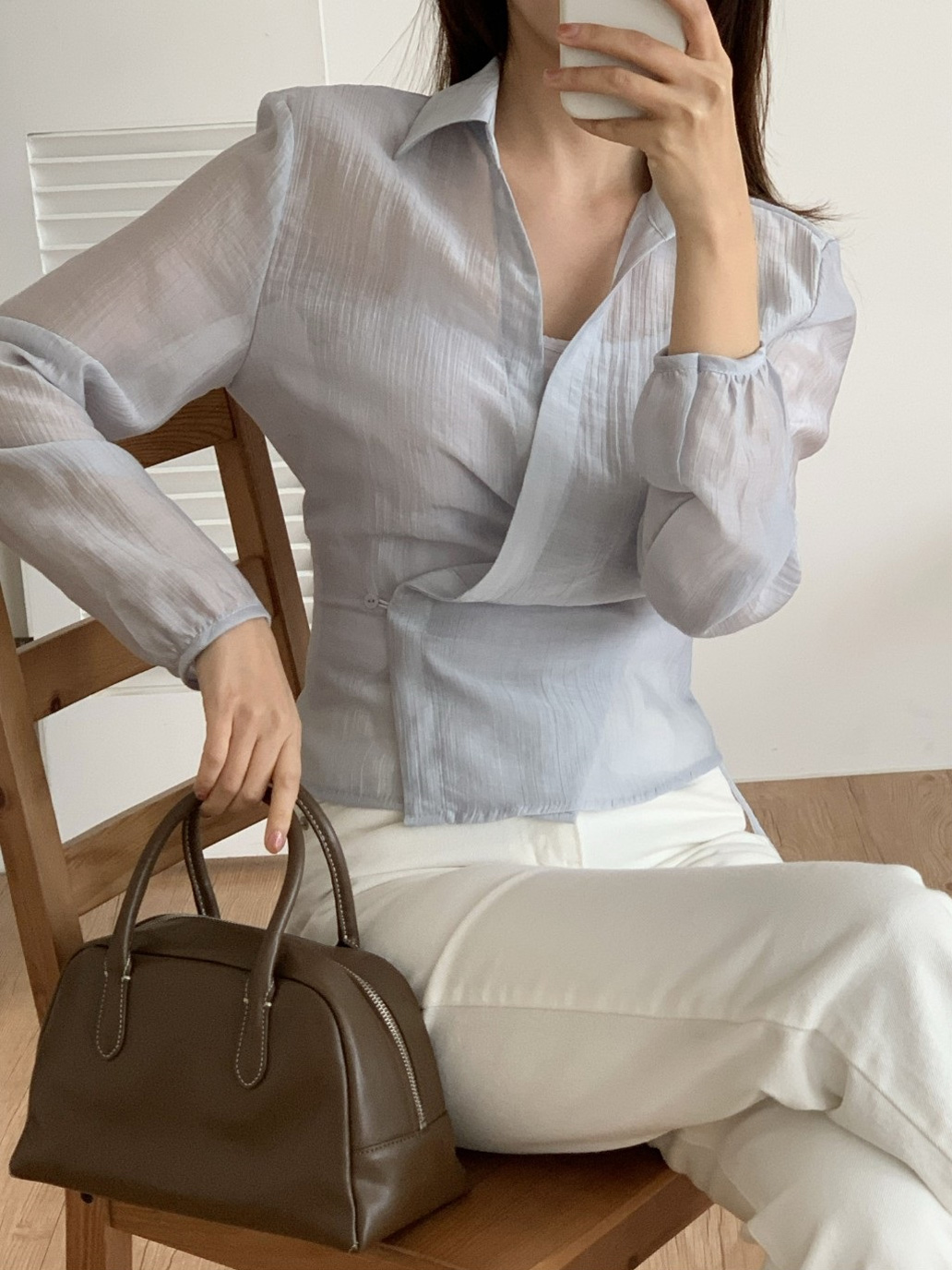 ラップオープンカラー長袖ブラウス | 詳細画像9