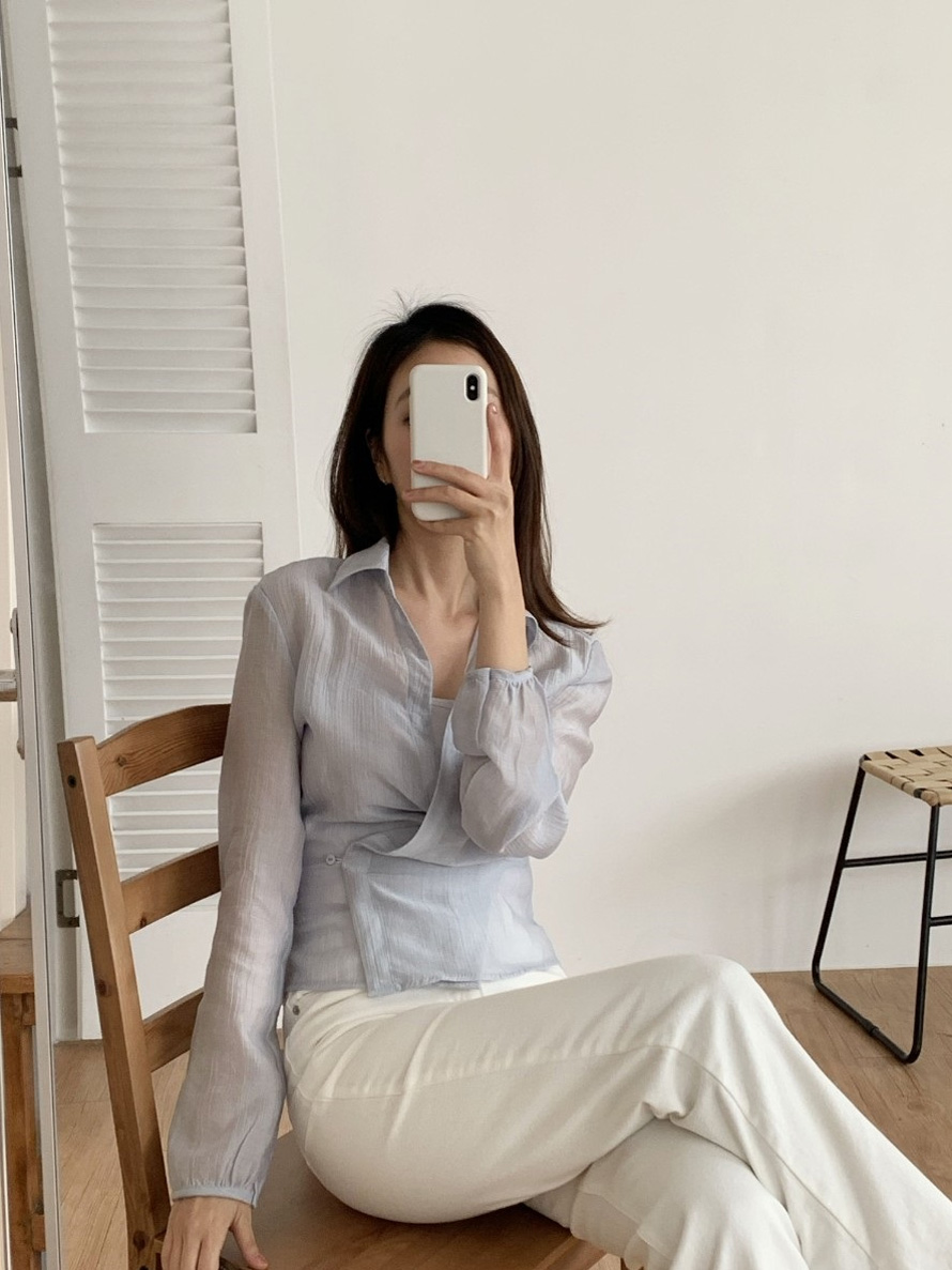 ラップオープンカラー長袖ブラウス | 詳細画像10