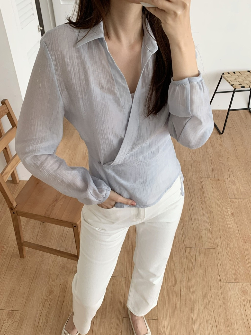 ラップオープンカラー長袖ブラウス | 詳細画像12