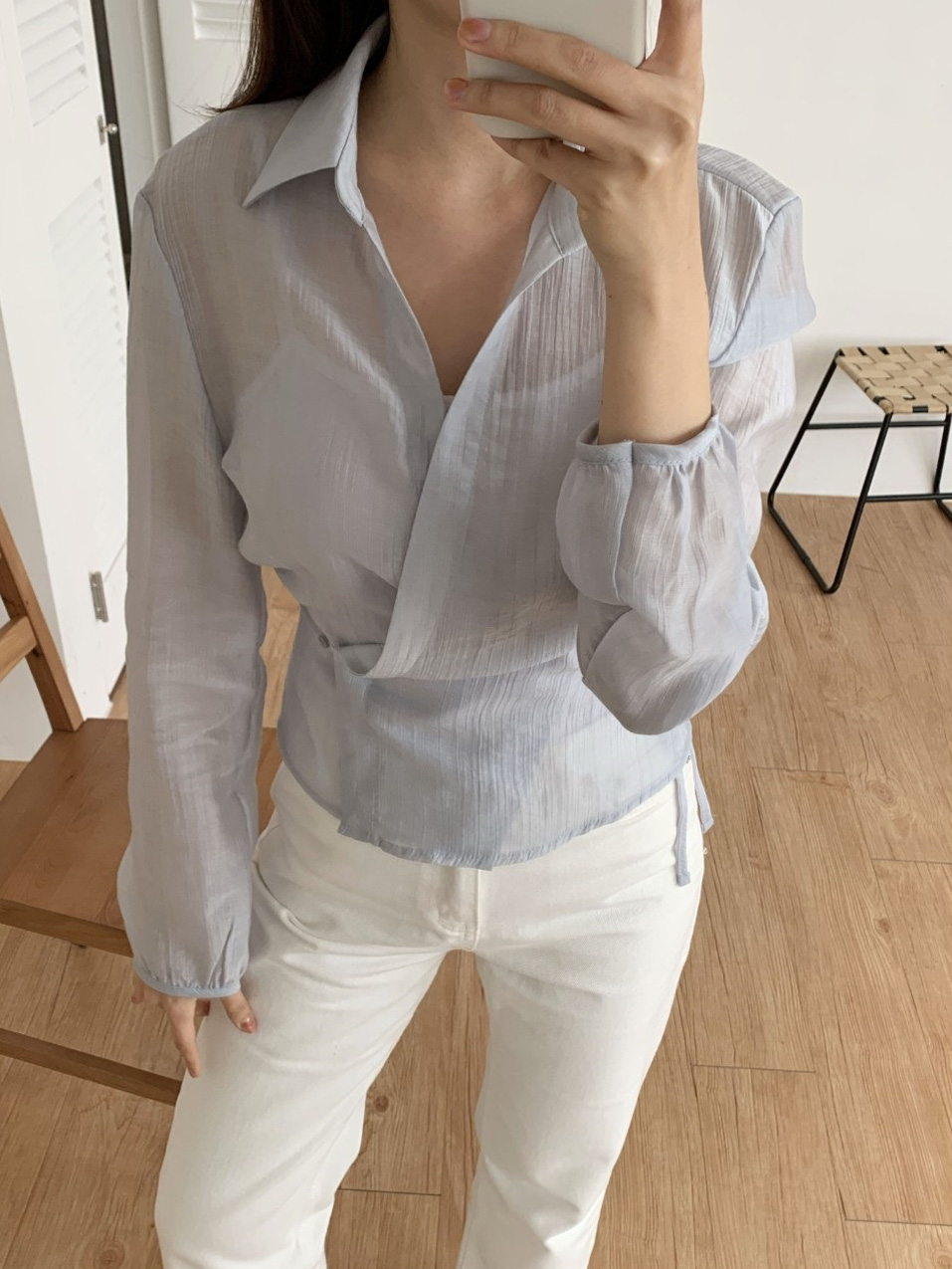 ラップオープンカラー長袖ブラウス | 詳細画像13