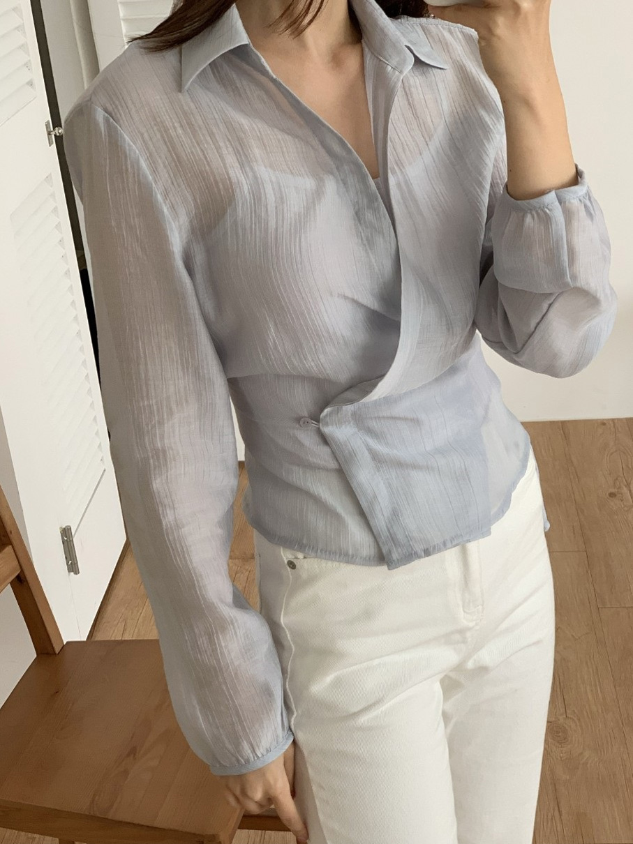 ラップオープンカラー長袖ブラウス | 詳細画像14