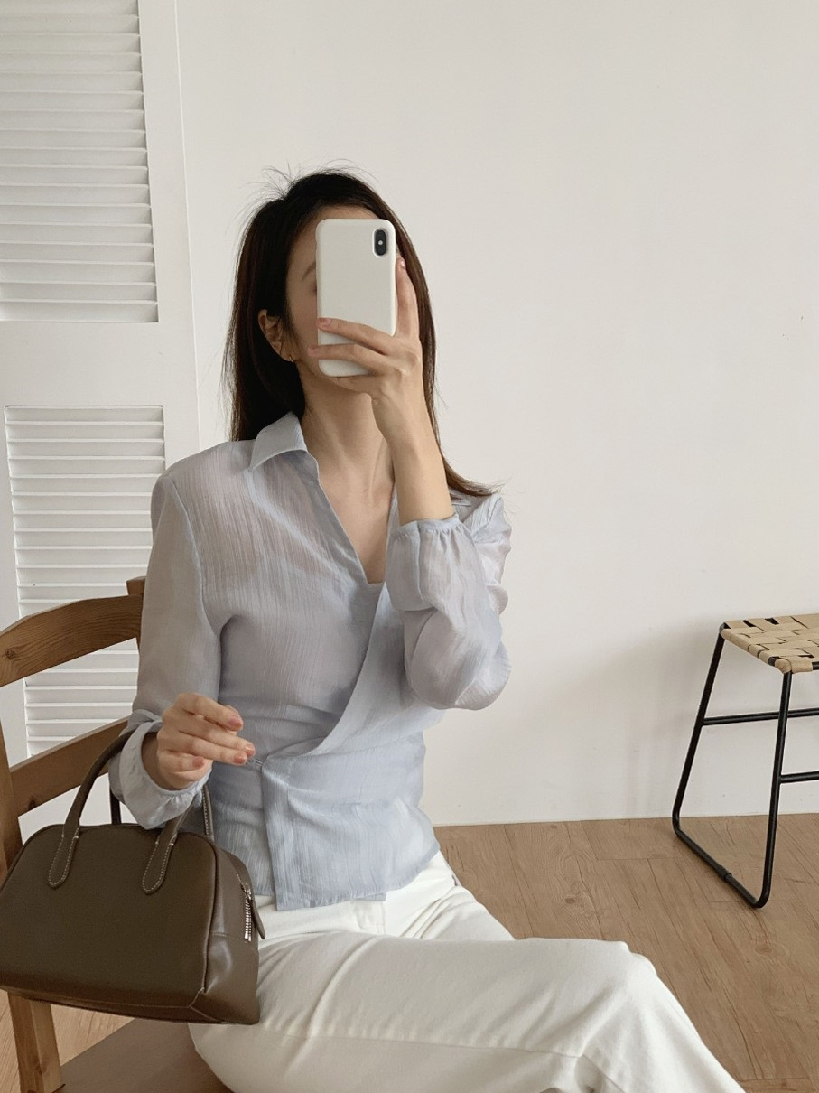 ラップオープンカラー長袖ブラウス | 詳細画像17