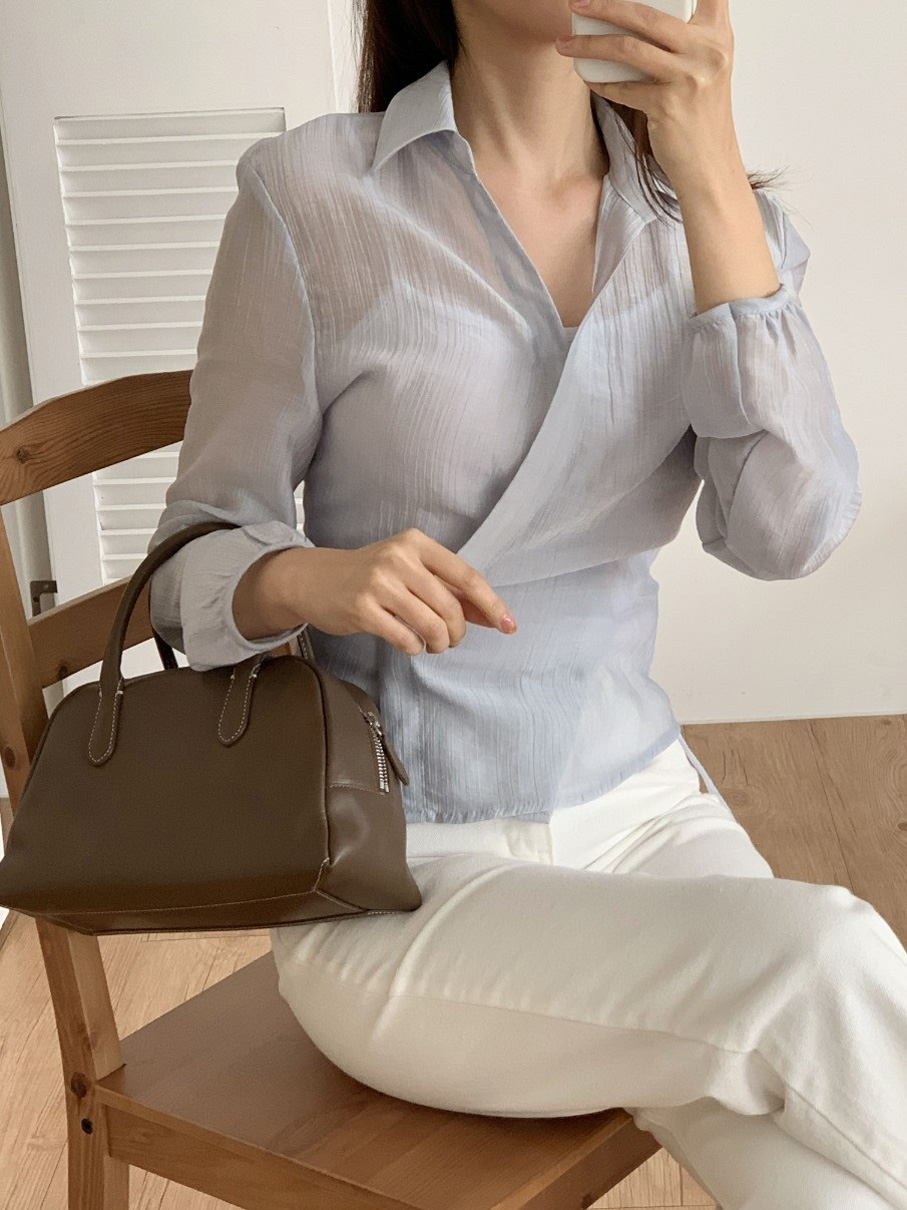 ラップオープンカラー長袖ブラウス | 詳細画像18