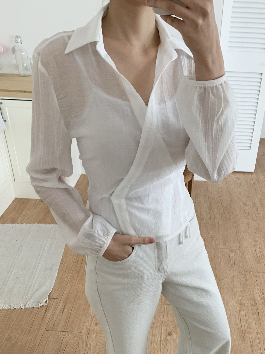 ラップオープンカラー長袖ブラウス | 詳細画像34