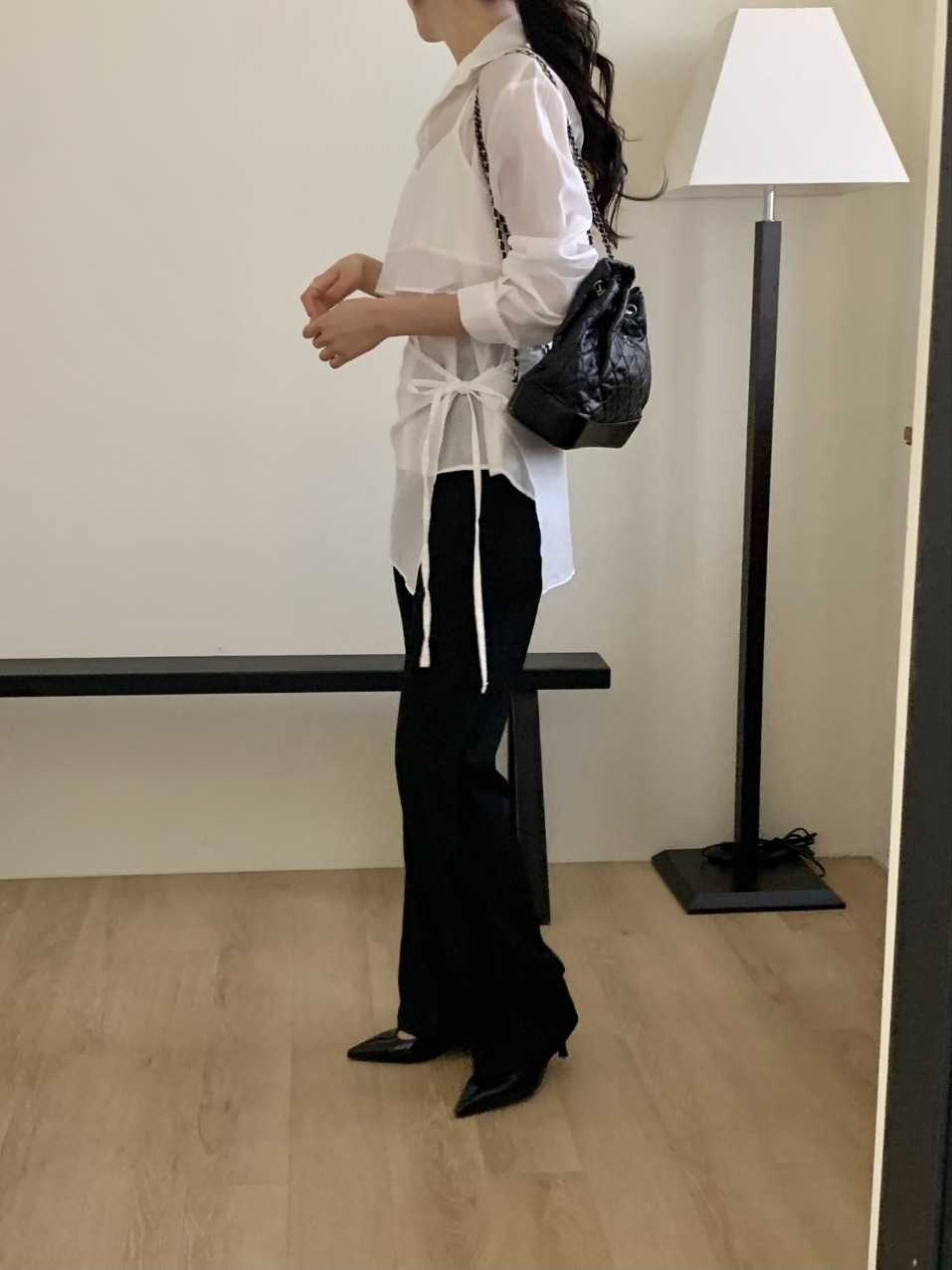 シースルーボタンストラップクロップド長袖スカートシャツビスチェ3 SET | 詳細画像2