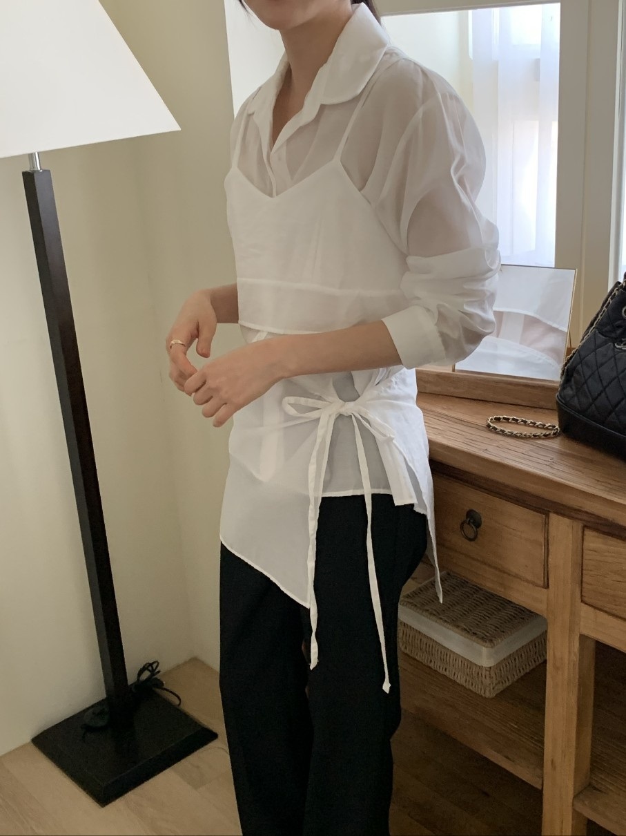 シースルーボタンストラップクロップド長袖スカートシャツビスチェ3 SET | 詳細画像4