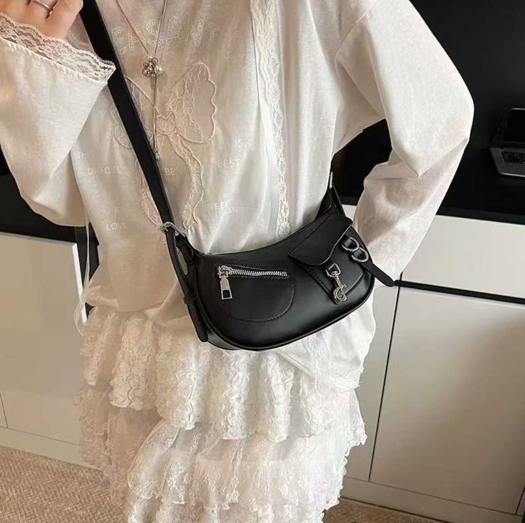 レザー調ジップアップバックルHラインショルダーバッグ | 詳細画像2