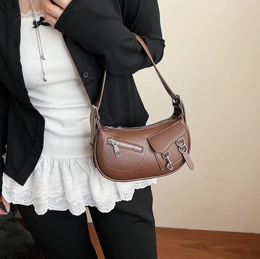 レザー調ジップアップバックルHラインショルダーバッグ | 詳細画像4