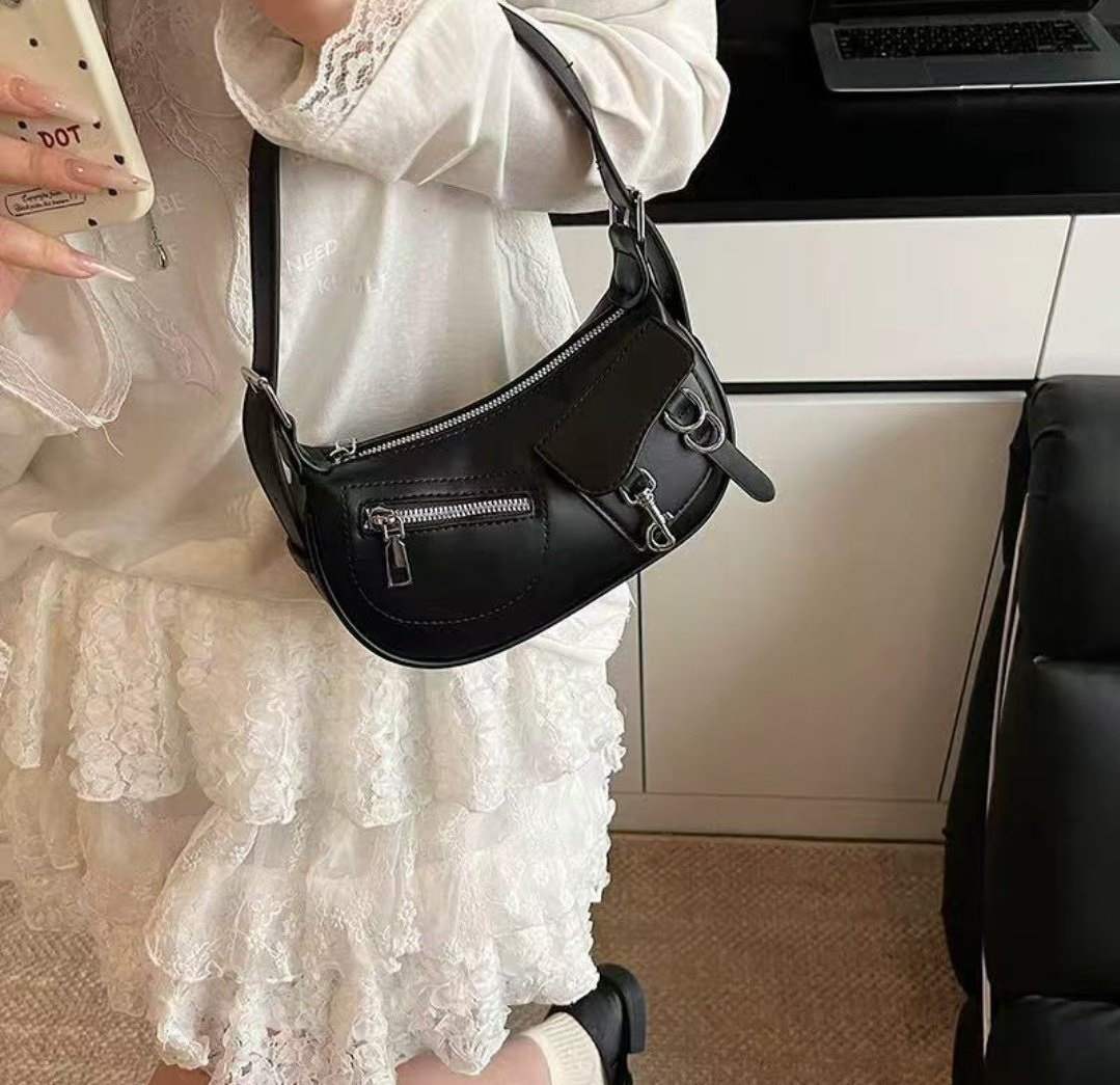 レザー調ジップアップバックルHラインショルダーバッグ | 詳細画像5