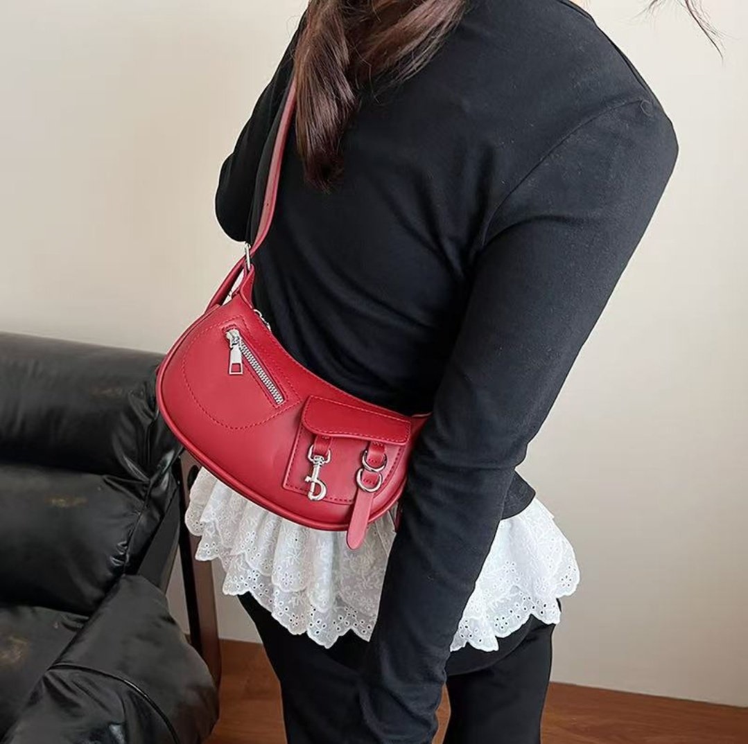 レザー調ジップアップバックルHラインショルダーバッグ | 詳細画像6