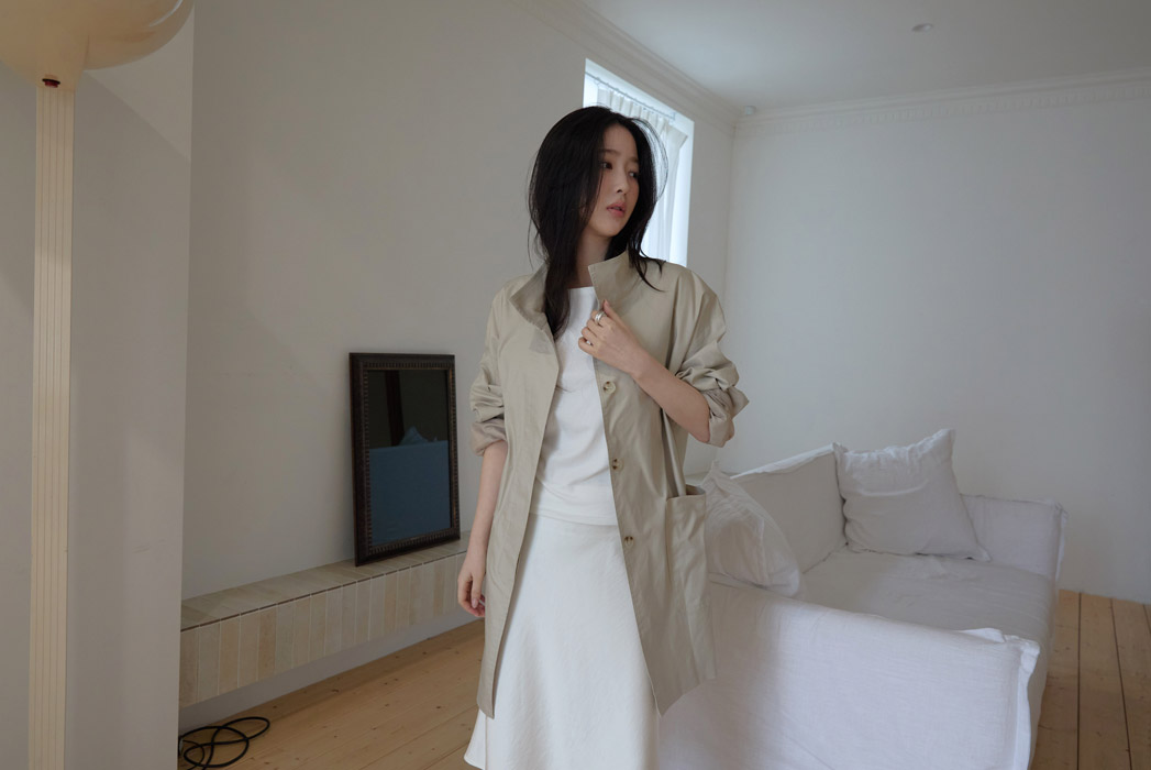 ベロアコットンボタンハイネックハーフ無地コート春秋 | 詳細画像8