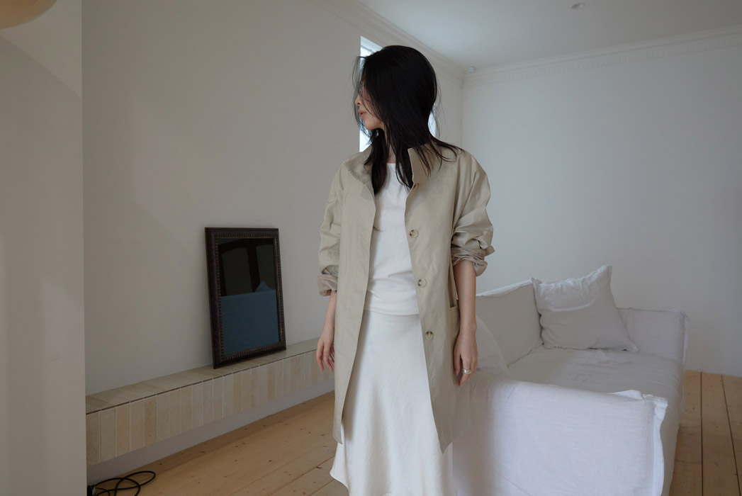 ベロアコットンボタンハイネックハーフ無地コート春秋 | 詳細画像9