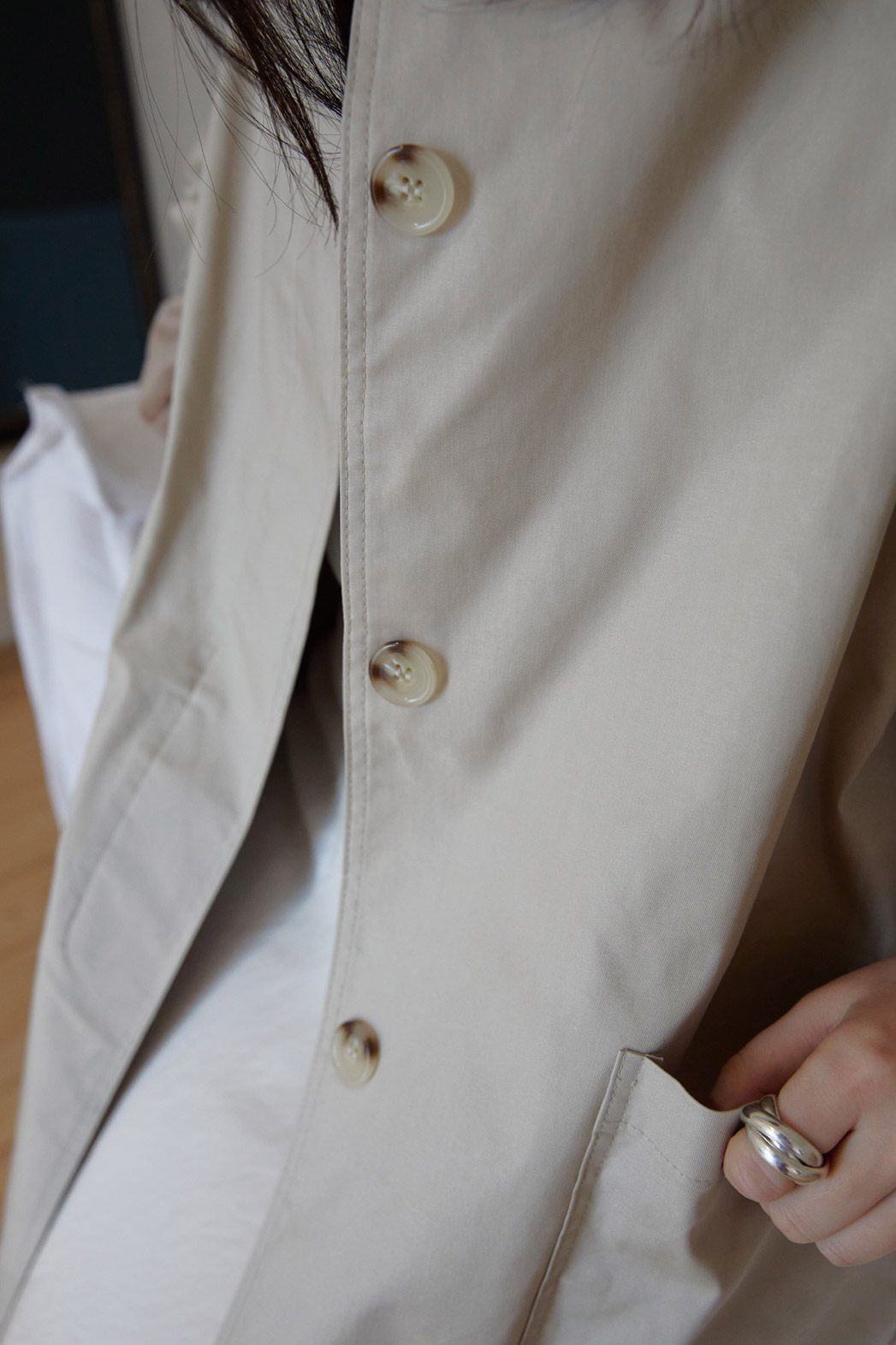 ベロアコットンボタンハイネックハーフ無地コート春秋 | 詳細画像12