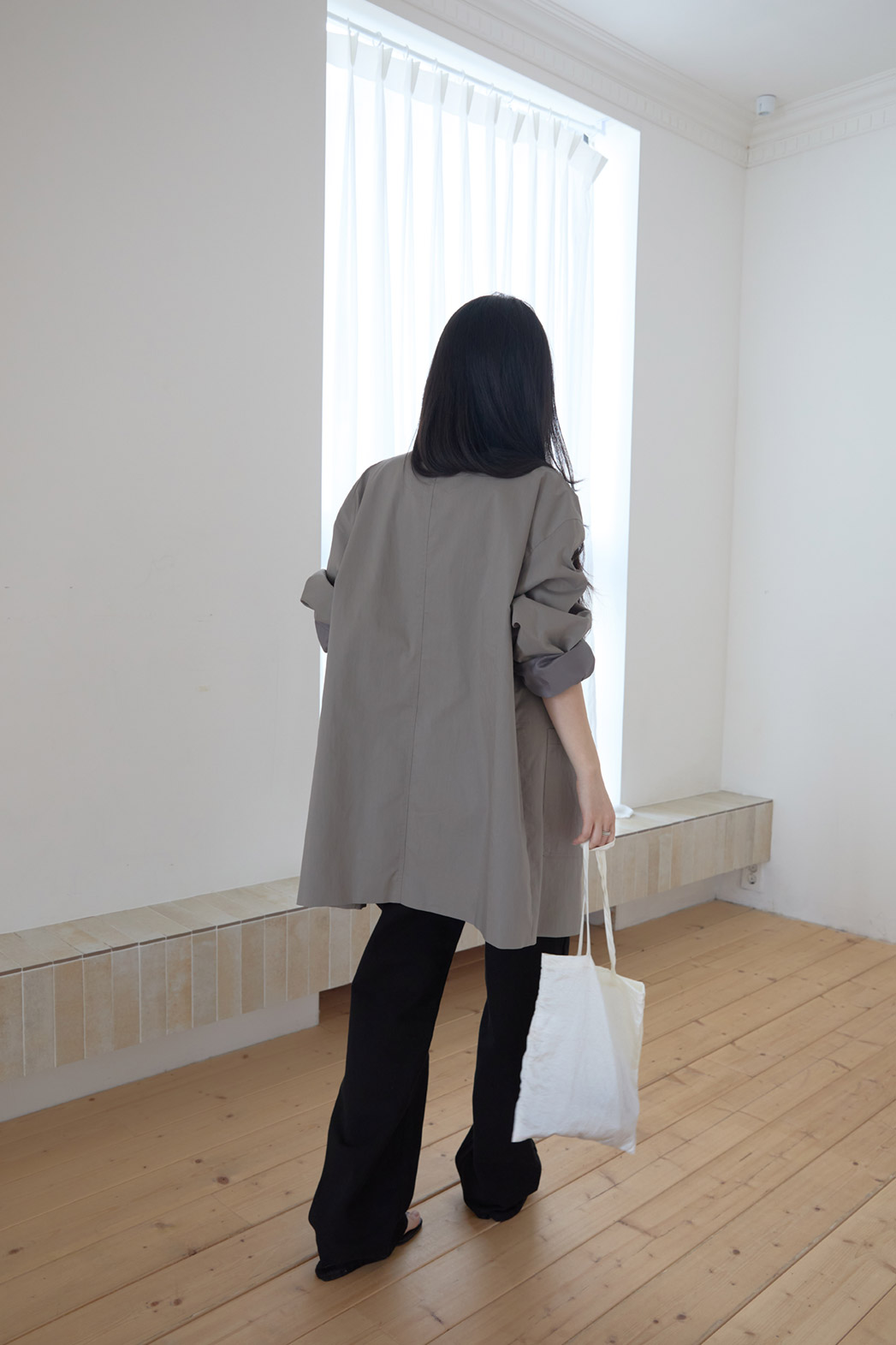 ベロアコットンボタンハイネックハーフ無地コート春秋 | 詳細画像16