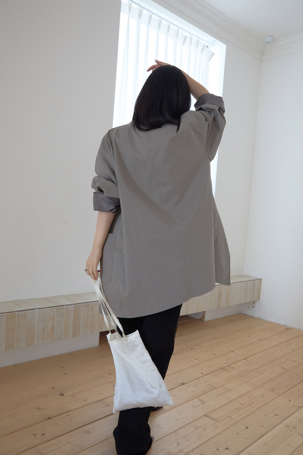 ベロアコットンボタンハイネックハーフ無地コート春秋 | 詳細画像17