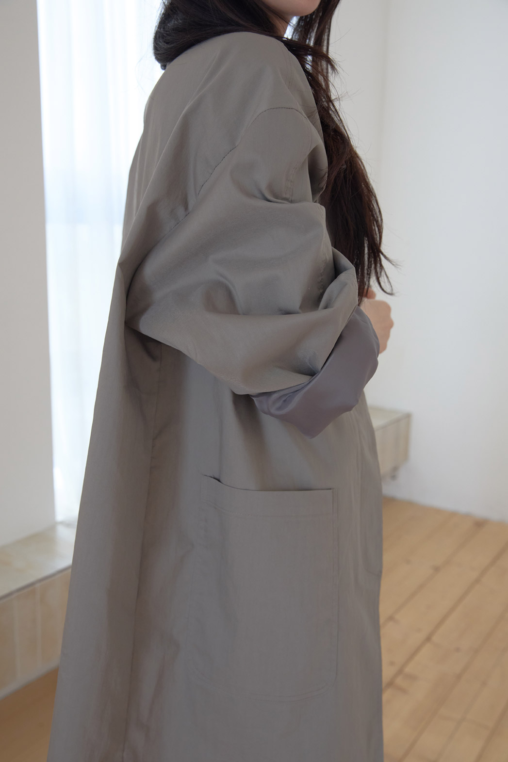 ベロアコットンボタンハイネックハーフ無地コート春秋 | 詳細画像21