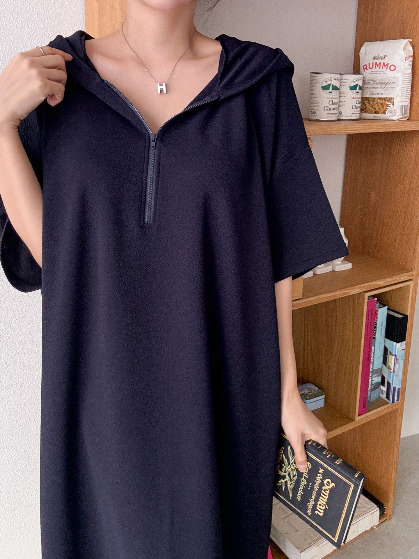 ジップアップフードロング長袖ワンピース | 詳細画像5