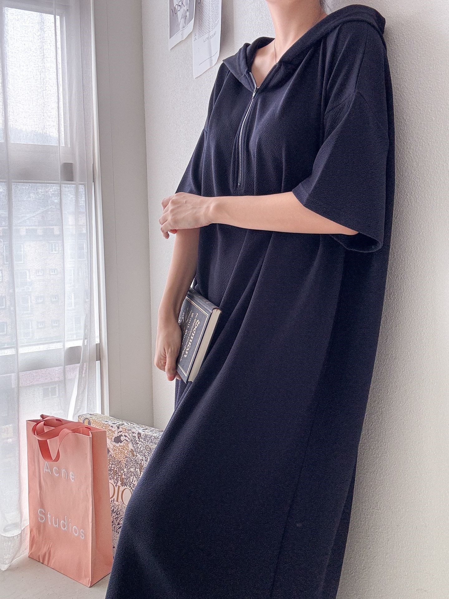 ジップアップフードロング長袖ワンピース | 詳細画像7