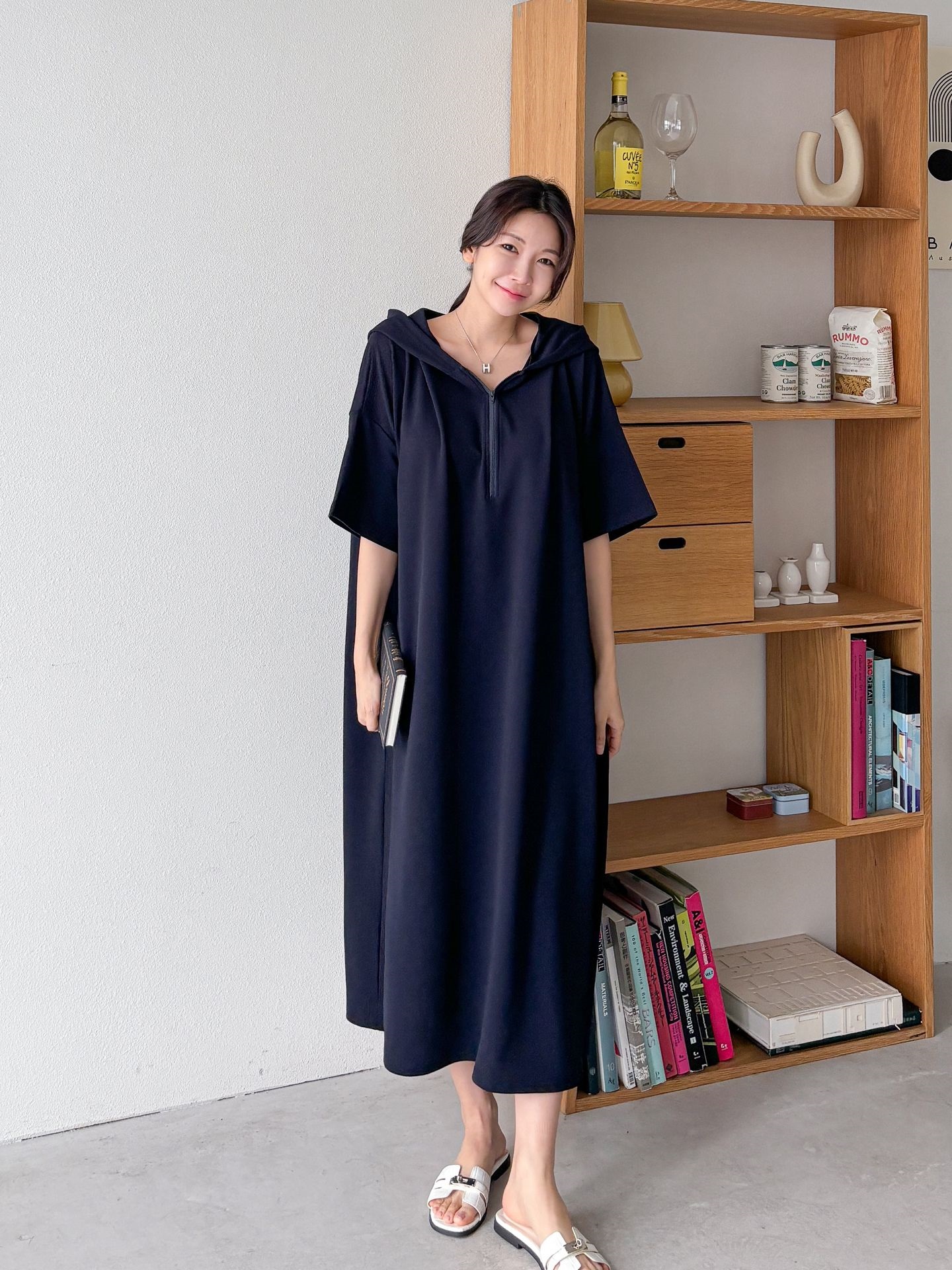 ジップアップフードロング長袖ワンピース | 詳細画像9