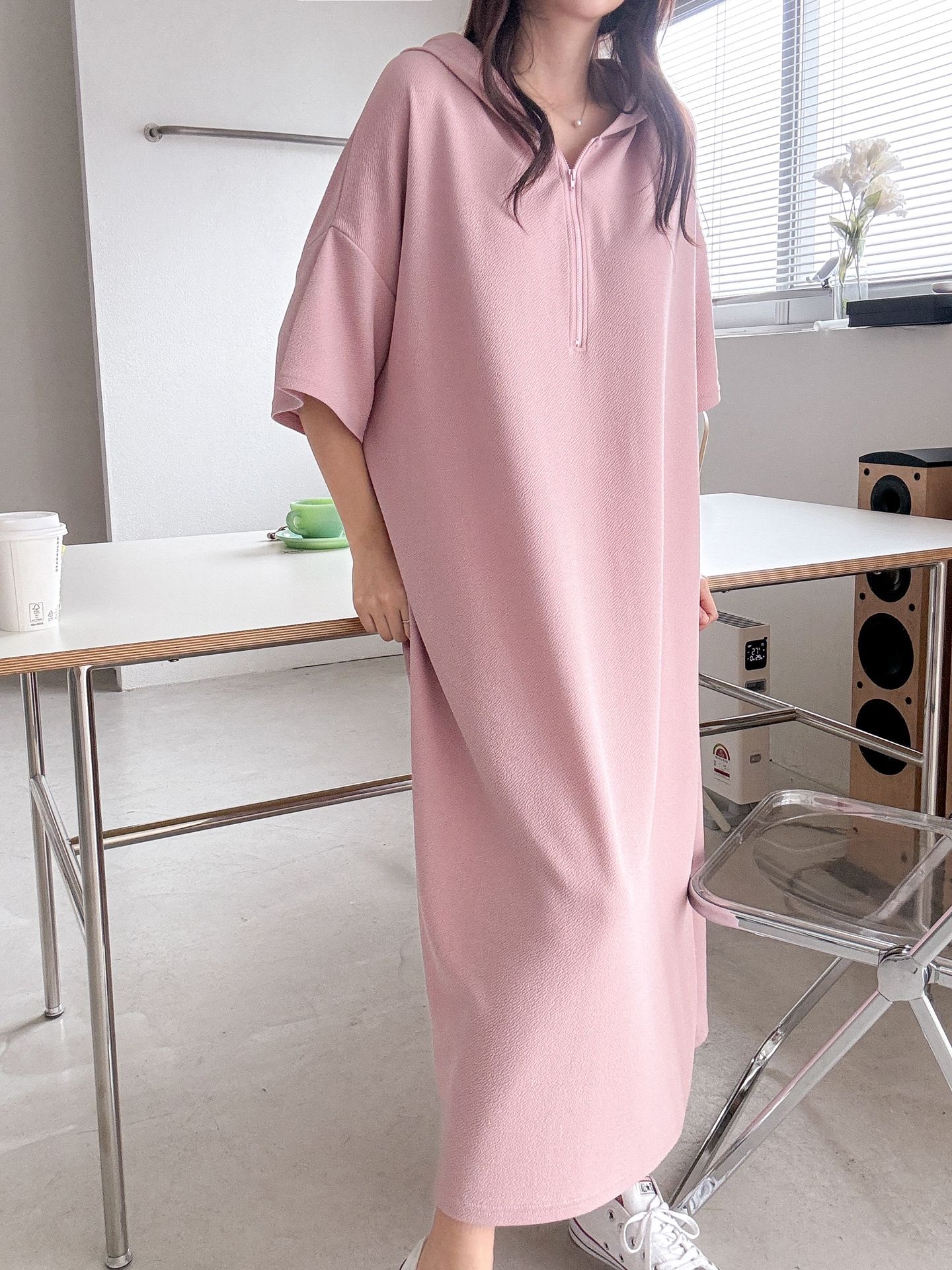 ジップアップフードロング長袖ワンピース | 詳細画像13