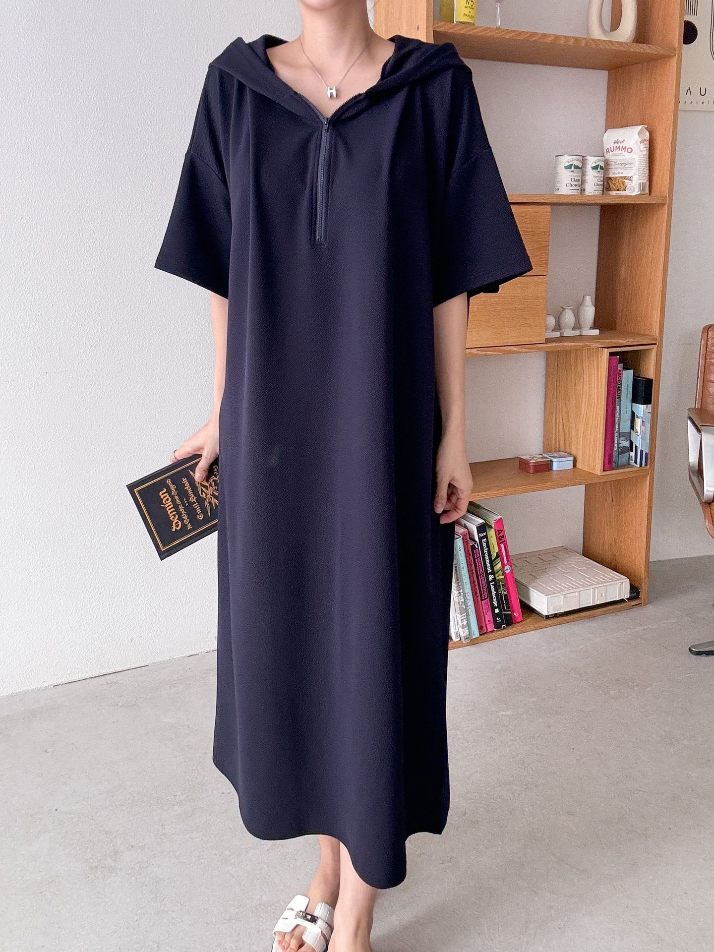 ジップアップフードロング長袖ワンピース | 詳細画像8