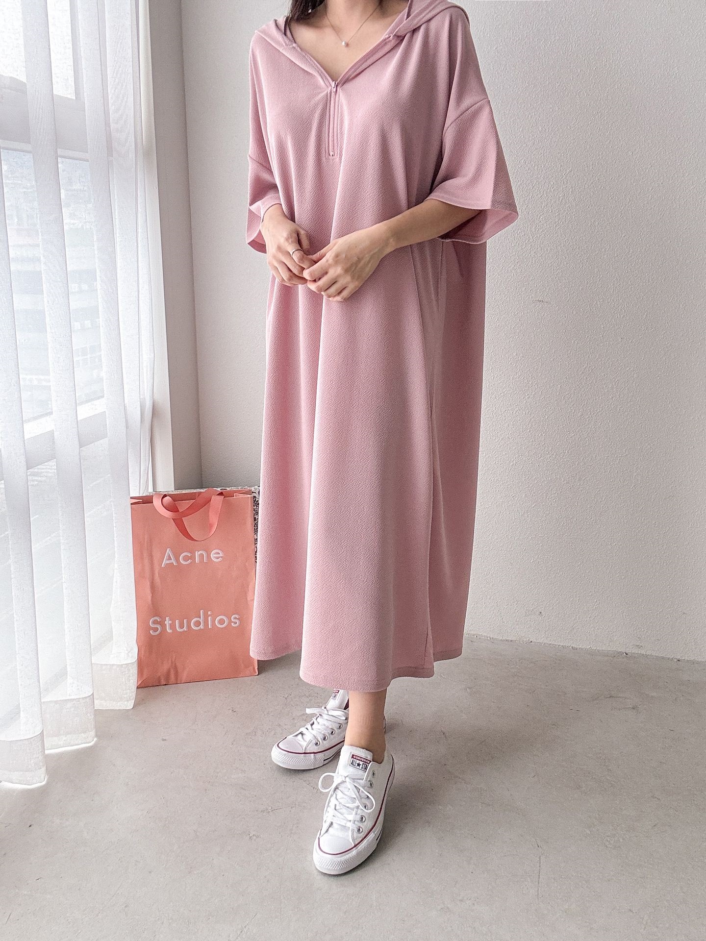 ジップアップフードロング長袖ワンピース | 詳細画像18