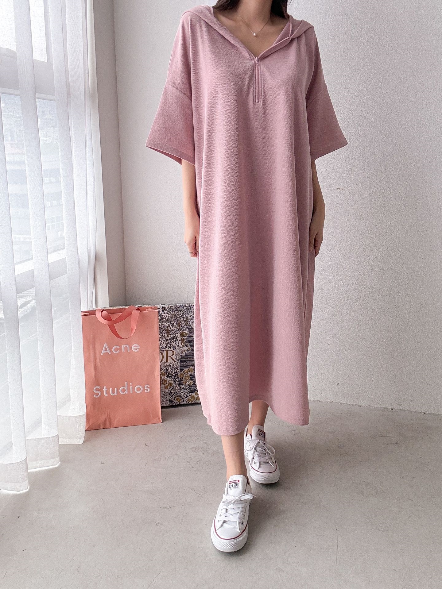 ジップアップフードロング長袖ワンピース | 詳細画像25