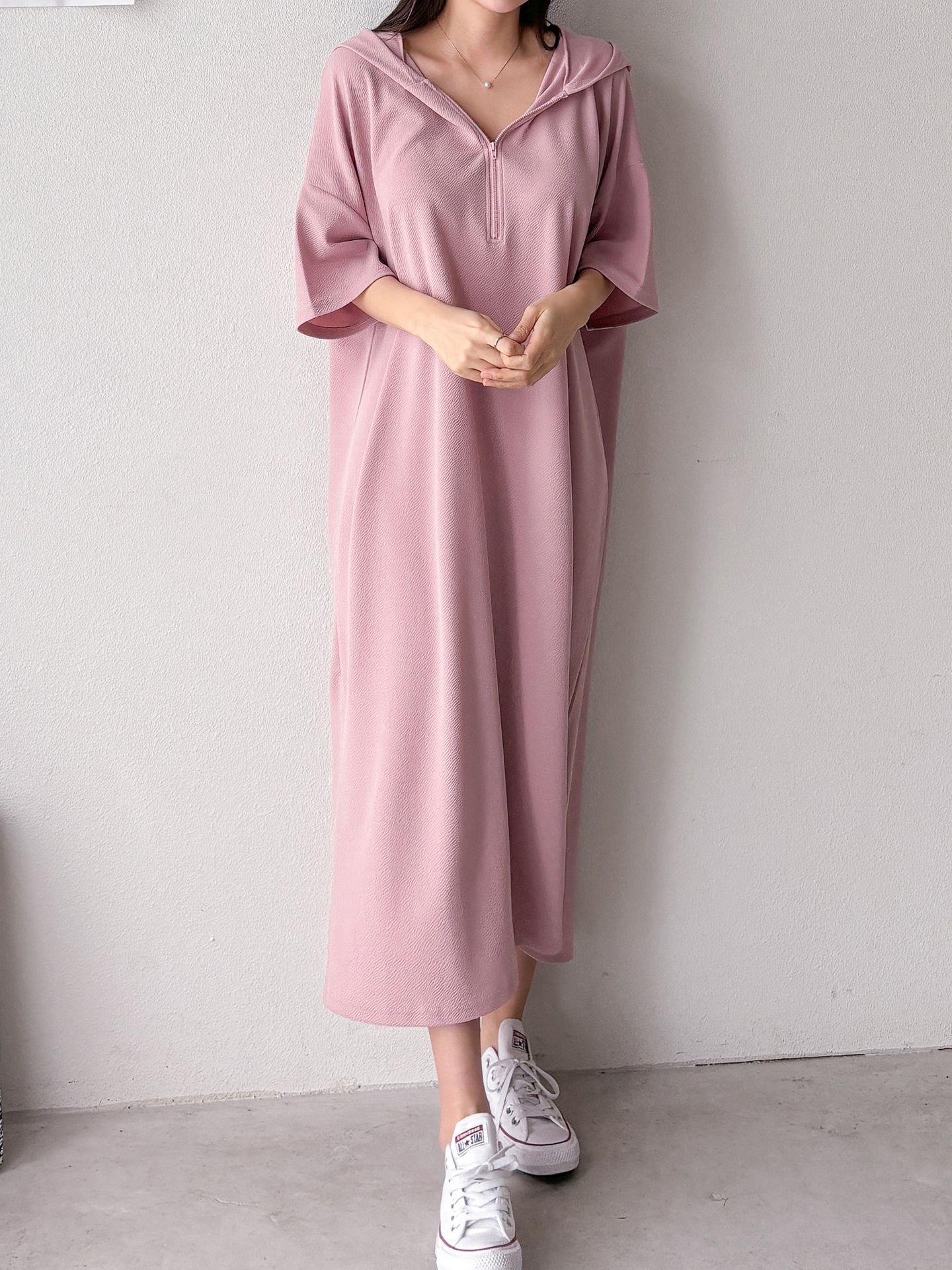 ジップアップフードロング長袖ワンピース | 詳細画像27