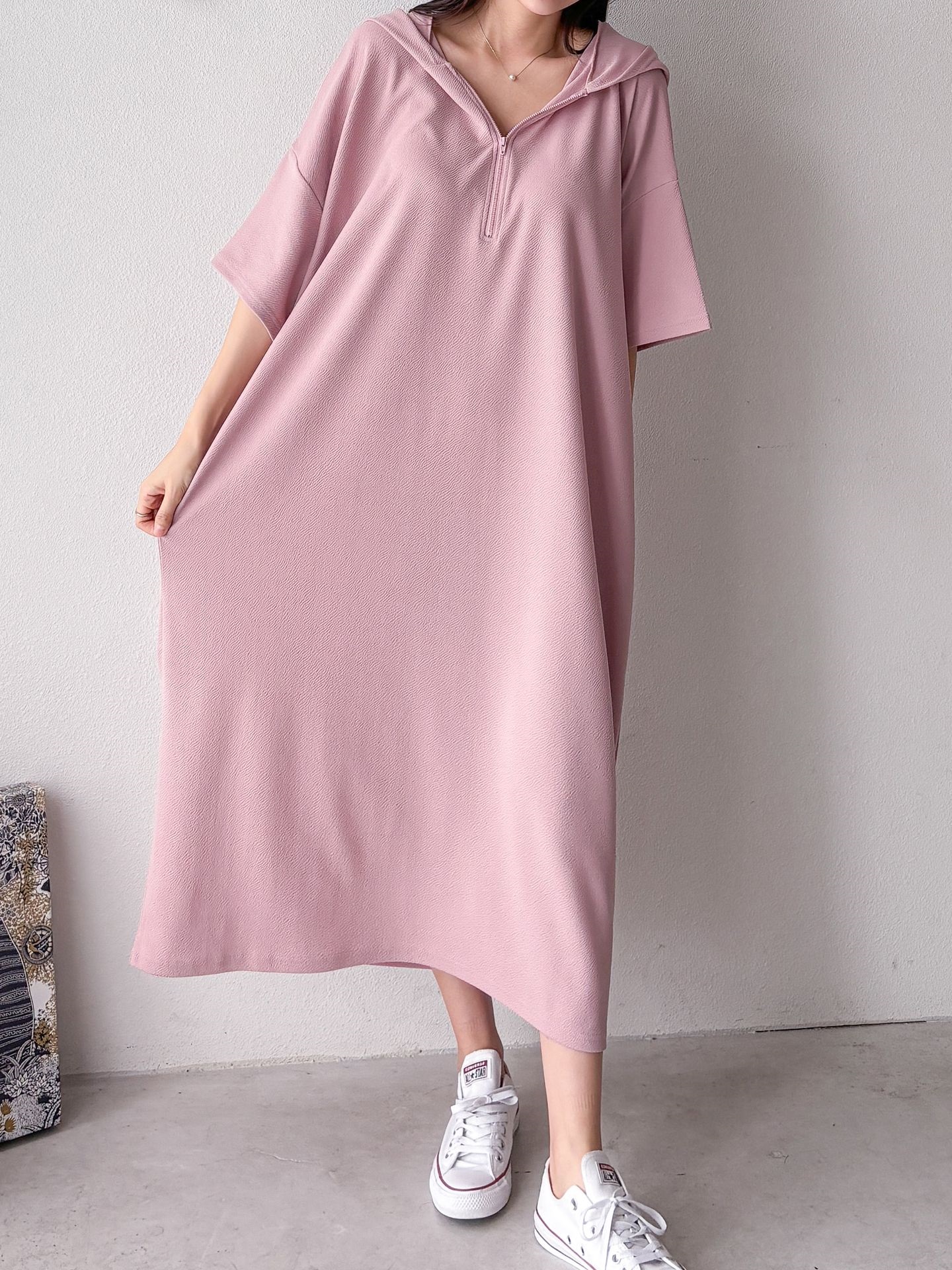 ジップアップフードロング長袖ワンピース | 詳細画像28