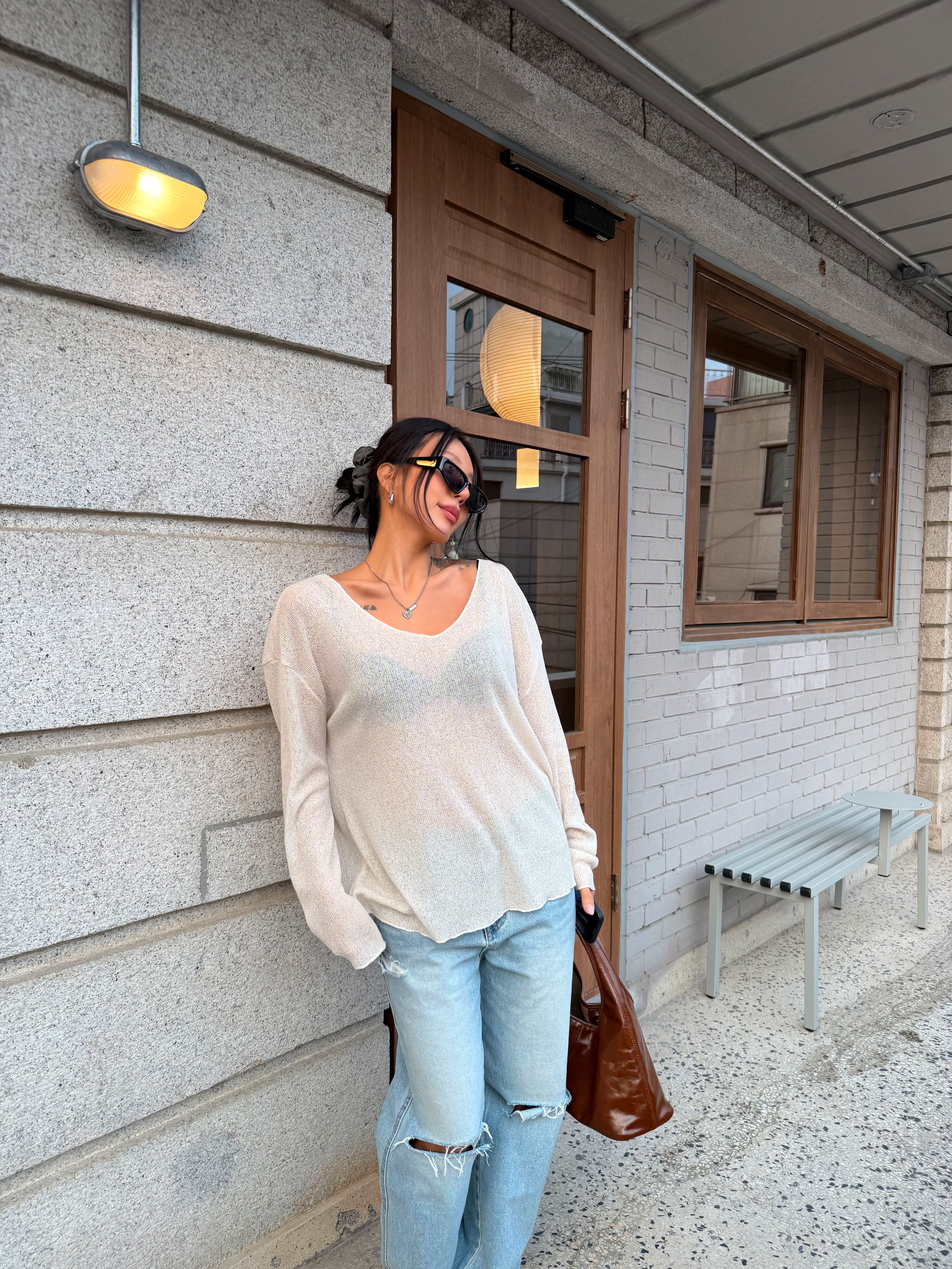 Uネックベーシックルーズ長袖ニット | 詳細画像12