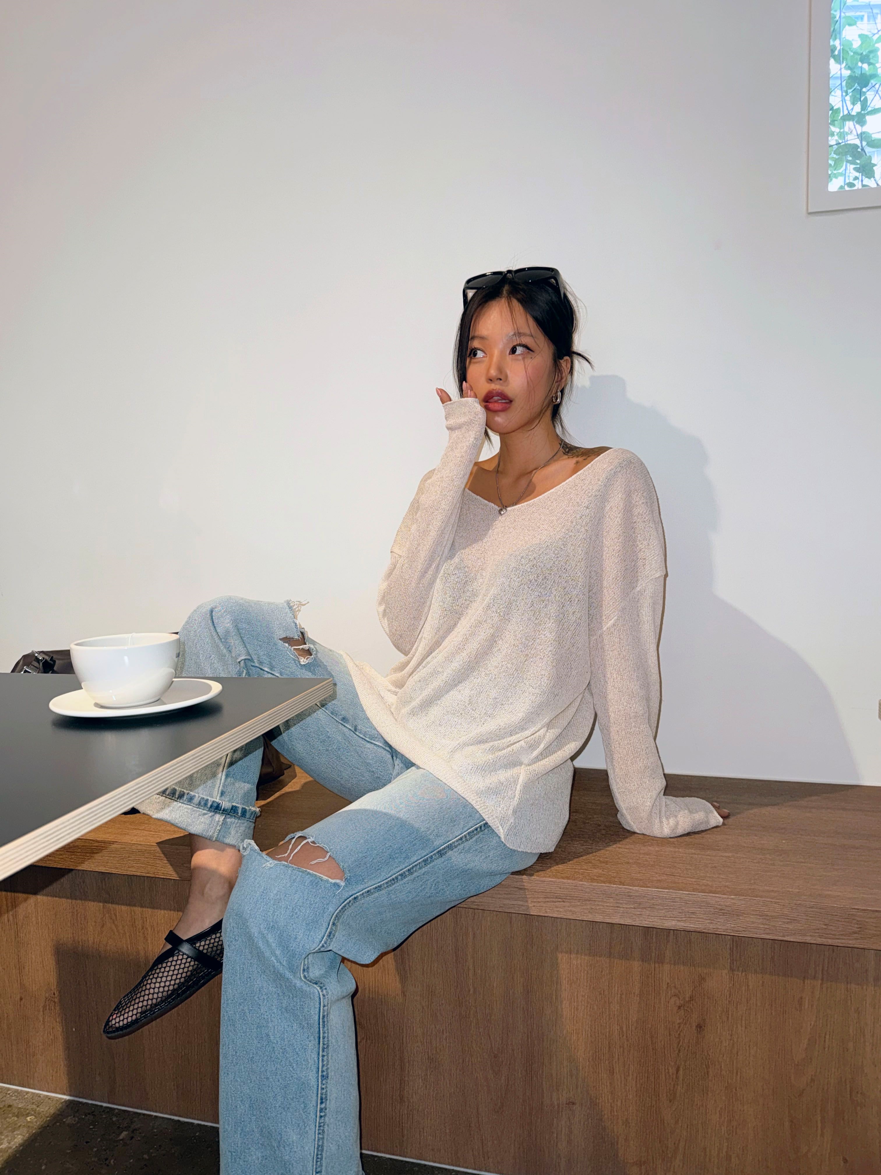 Uネックベーシックルーズ長袖ニット | 詳細画像2