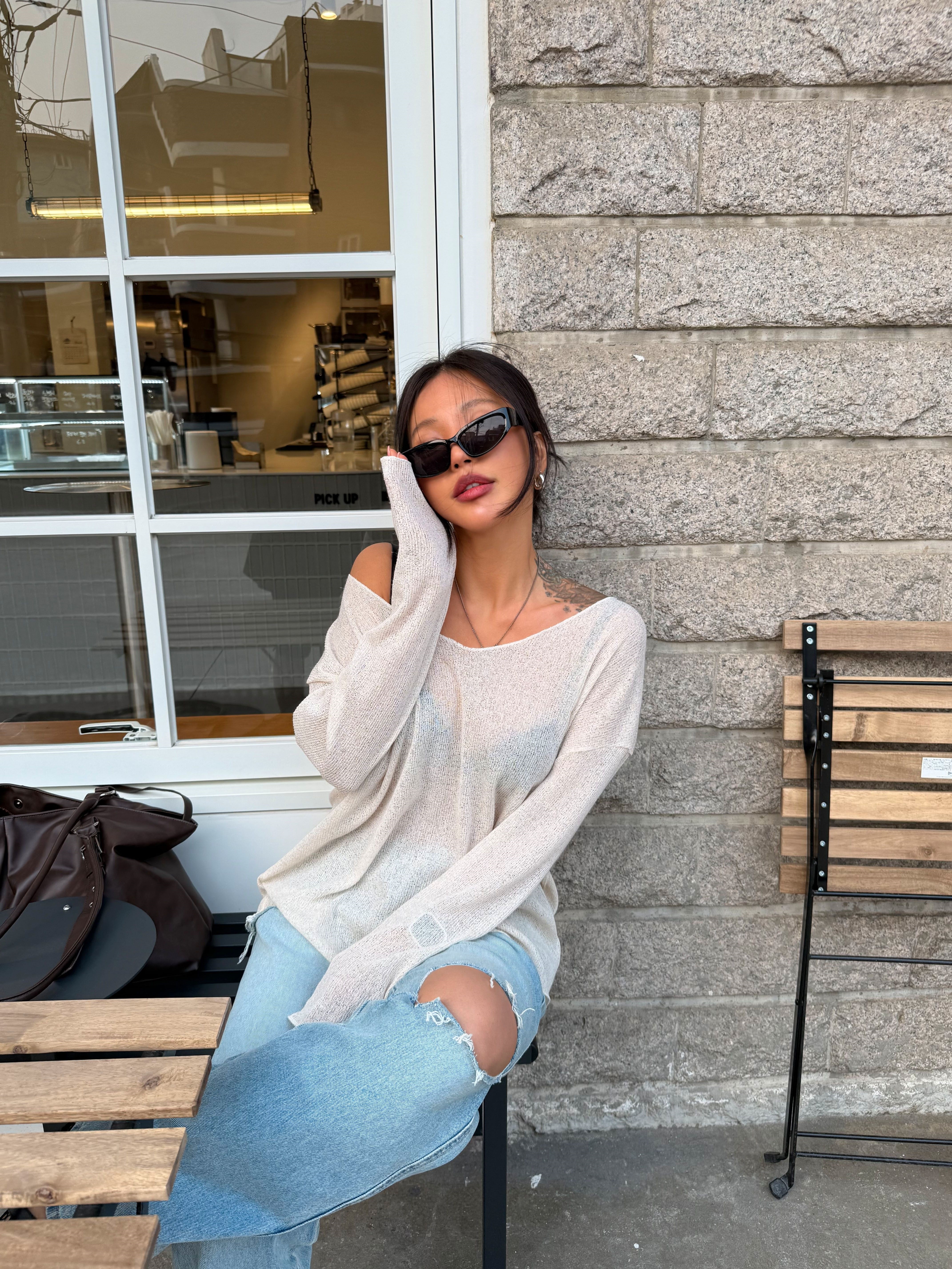 Uネックベーシックルーズ長袖ニット | 詳細画像15