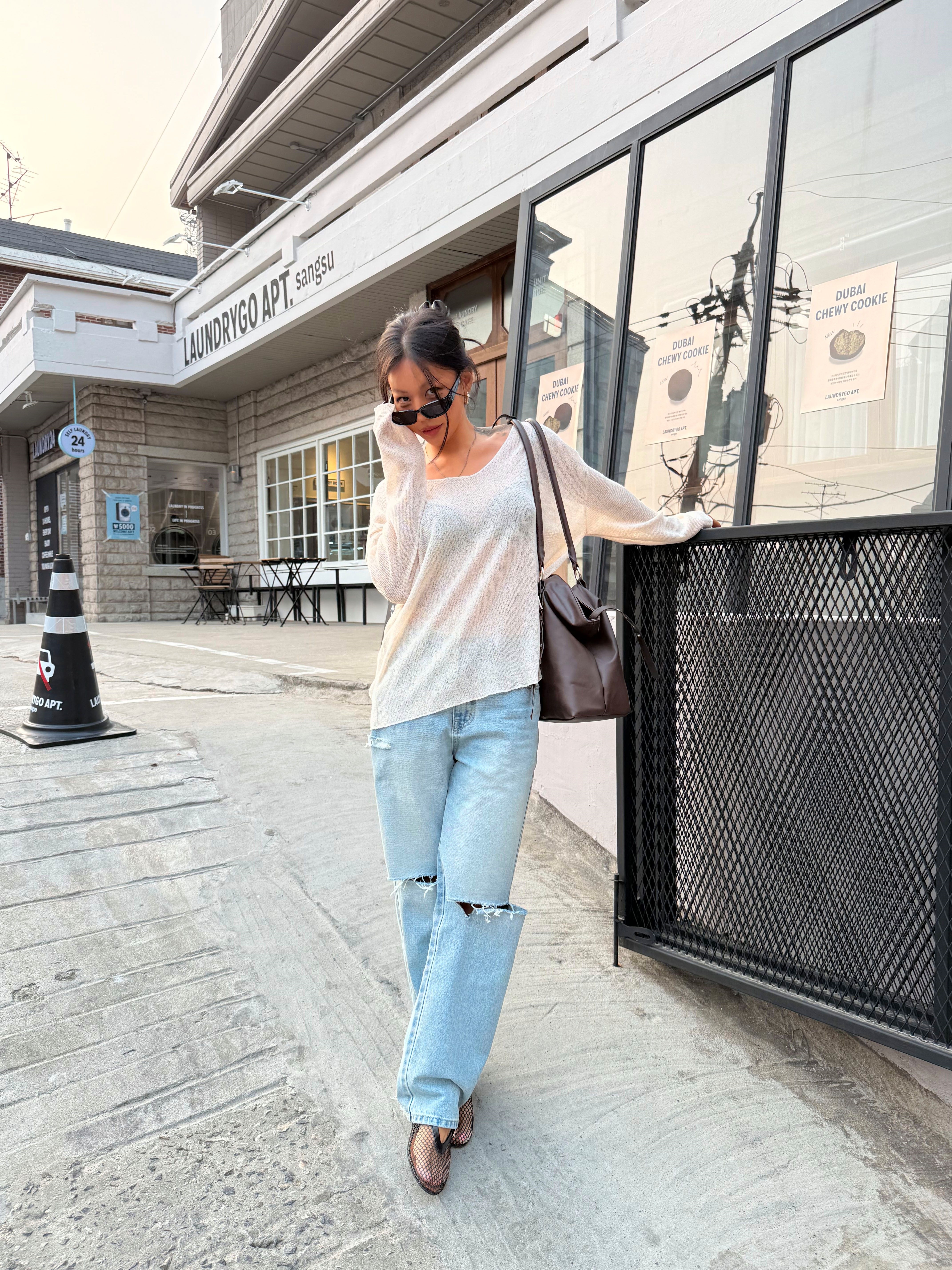 Uネックベーシックルーズ長袖ニット | 詳細画像13