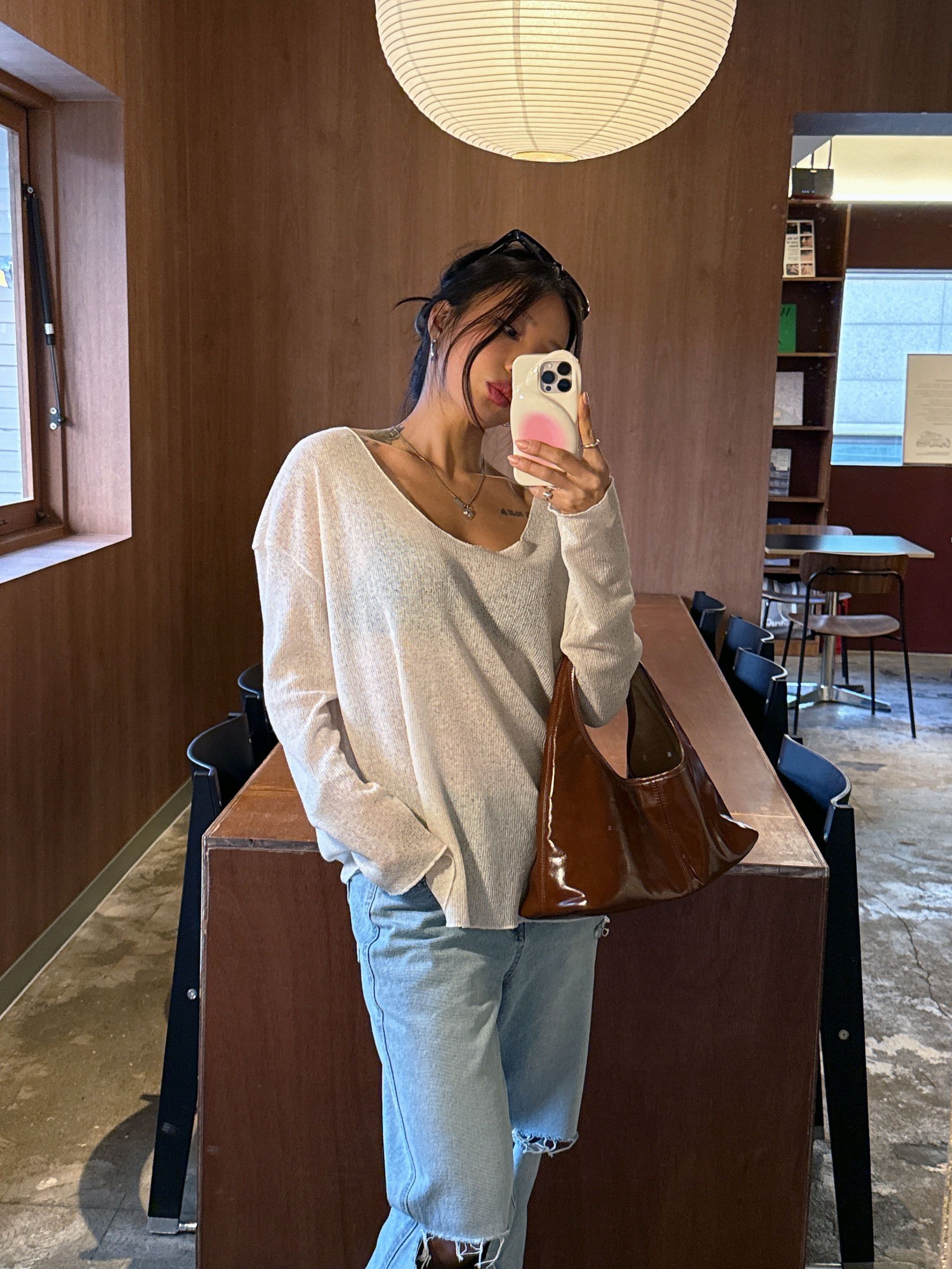 Uネックベーシックルーズ長袖ニット | 詳細画像5