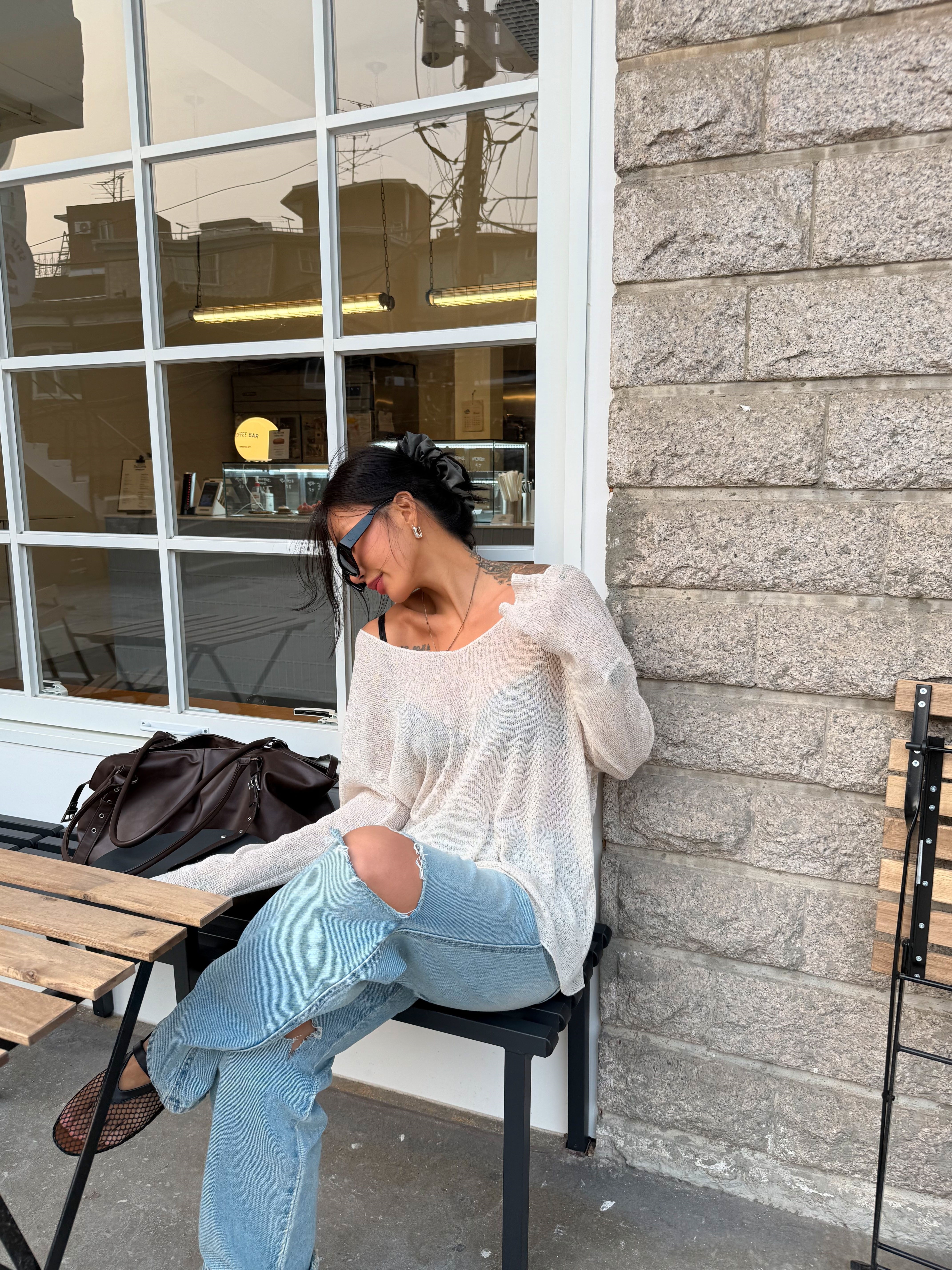 Uネックベーシックルーズ長袖ニット | 詳細画像14