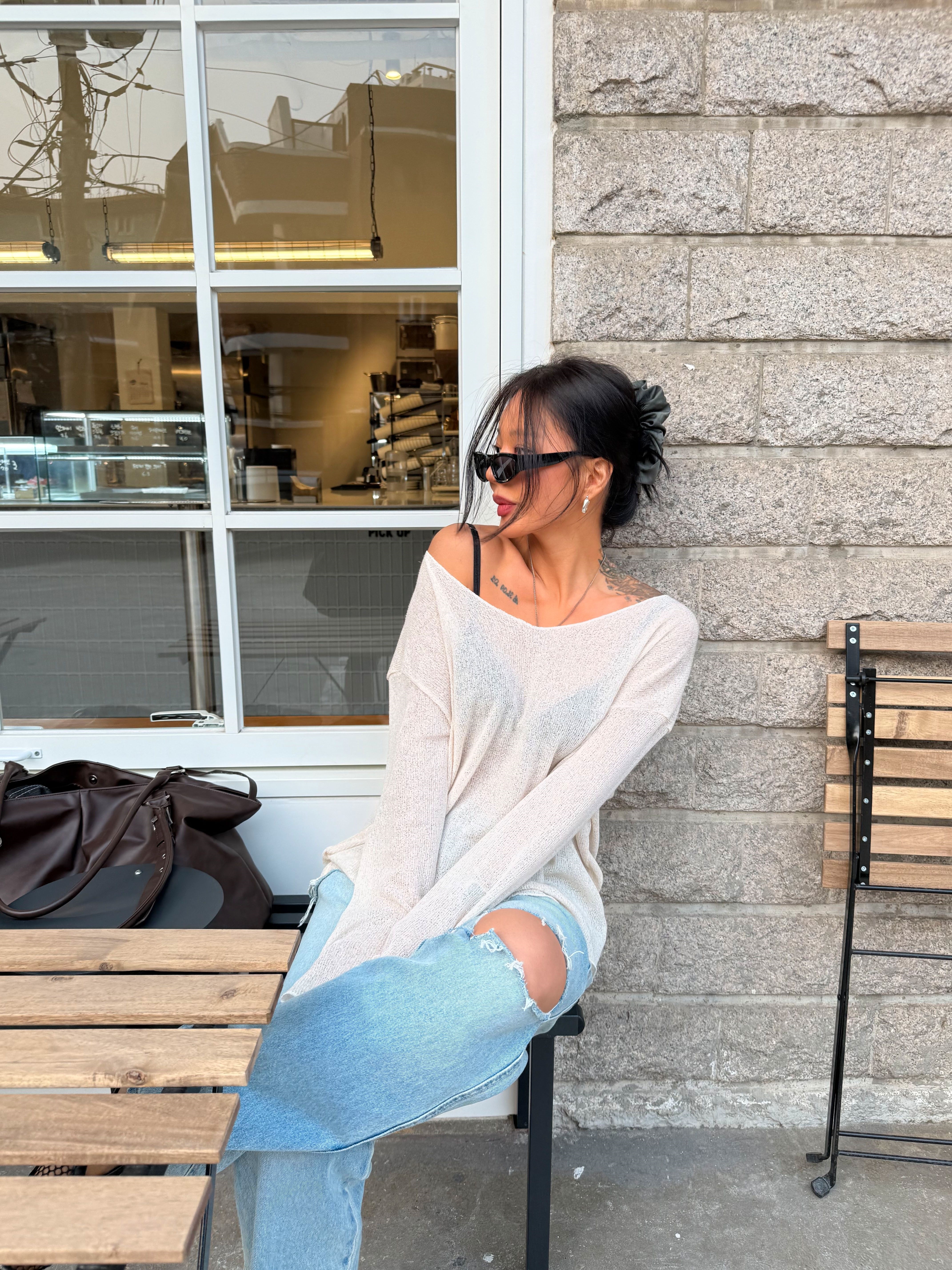 Uネックベーシックルーズ長袖ニット | 詳細画像20